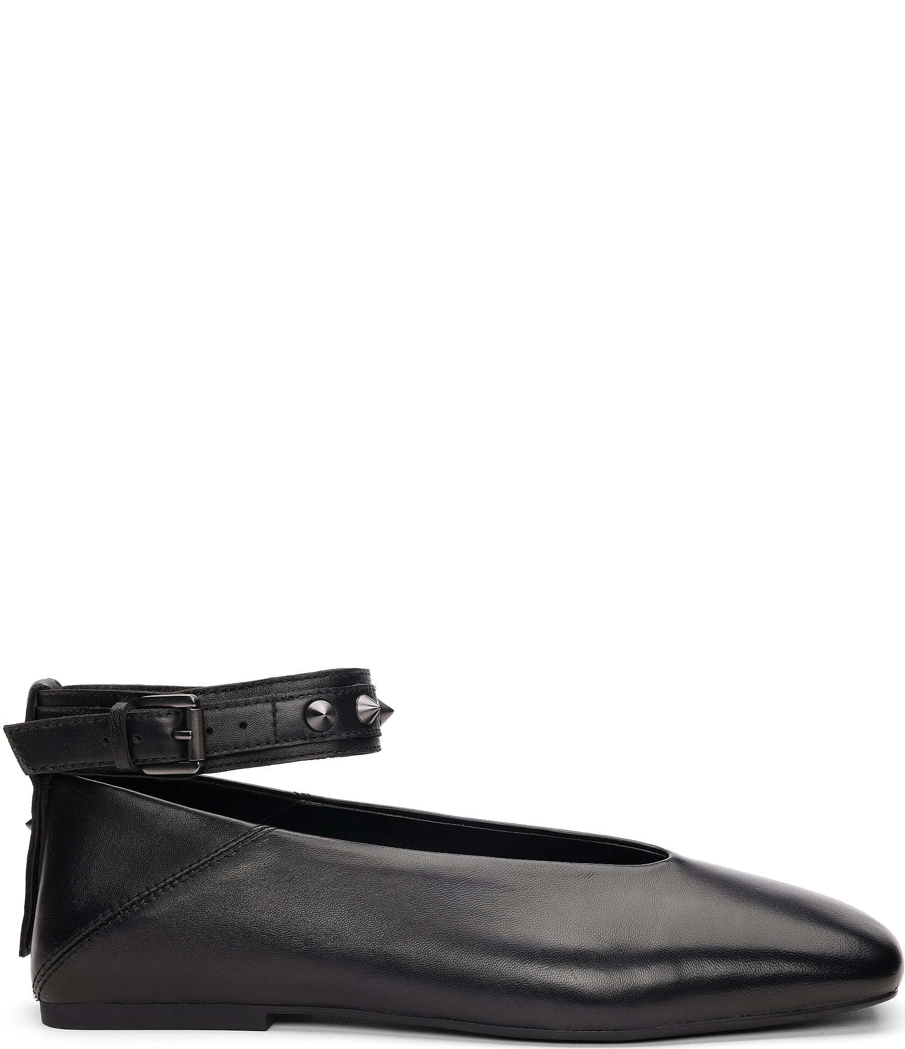 ASH Best Leather Studded Ankle Strap Square Toe Flats