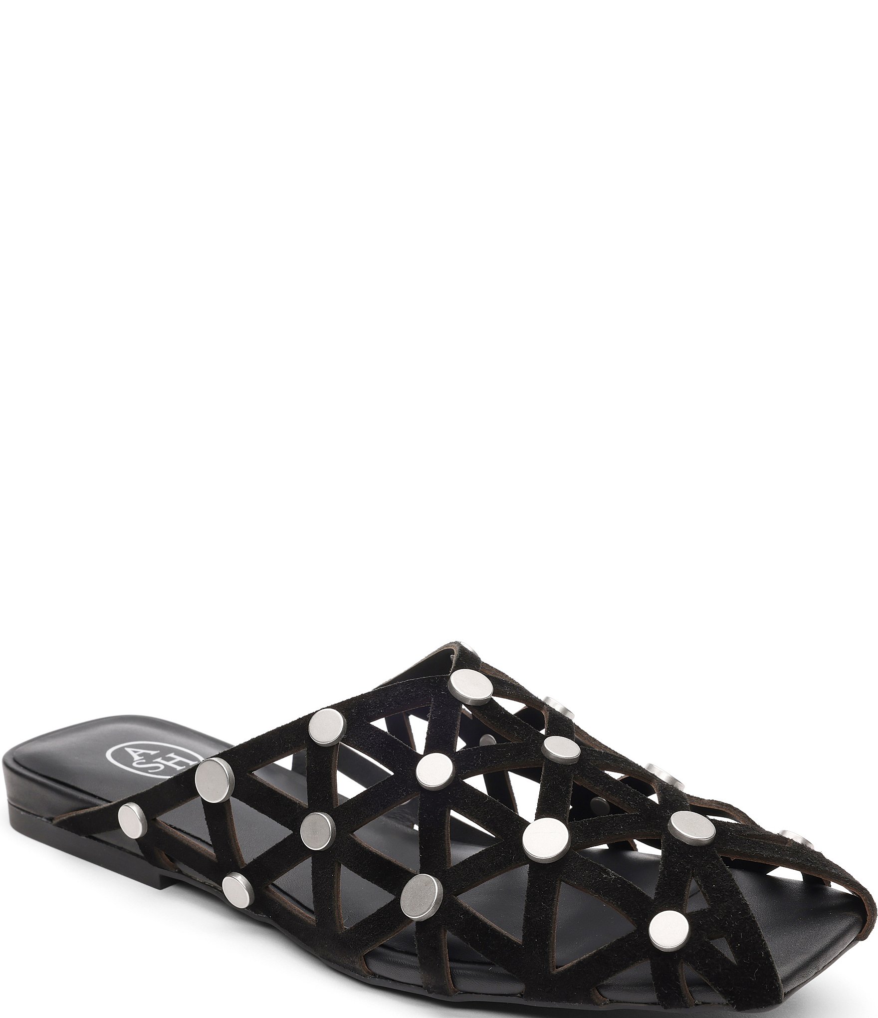 ASH Bone Suede Geo Cut Out Studded Mules
