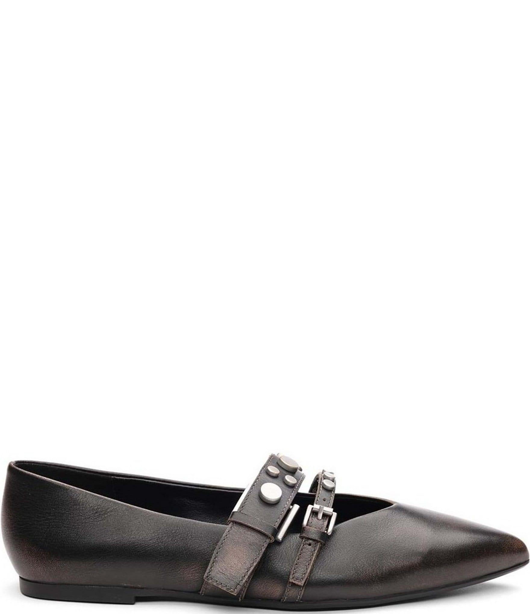 ASH Britnie Studded Leather Pointed Toe Mary Jane Flats