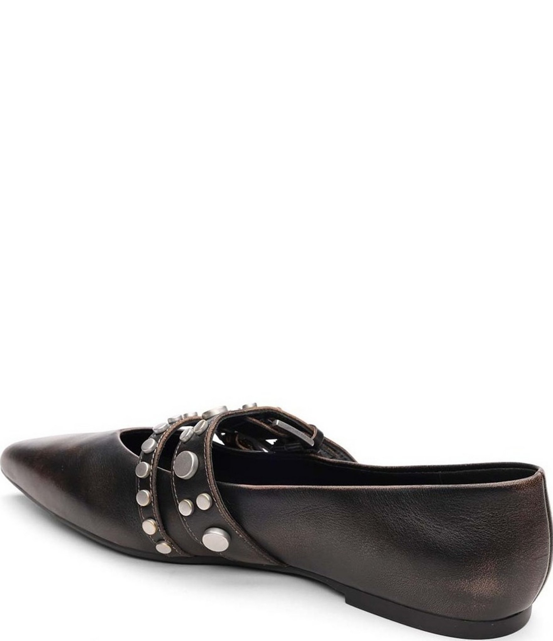 ASH Britnie Studded Leather Pointed Toe Mary Jane Flats