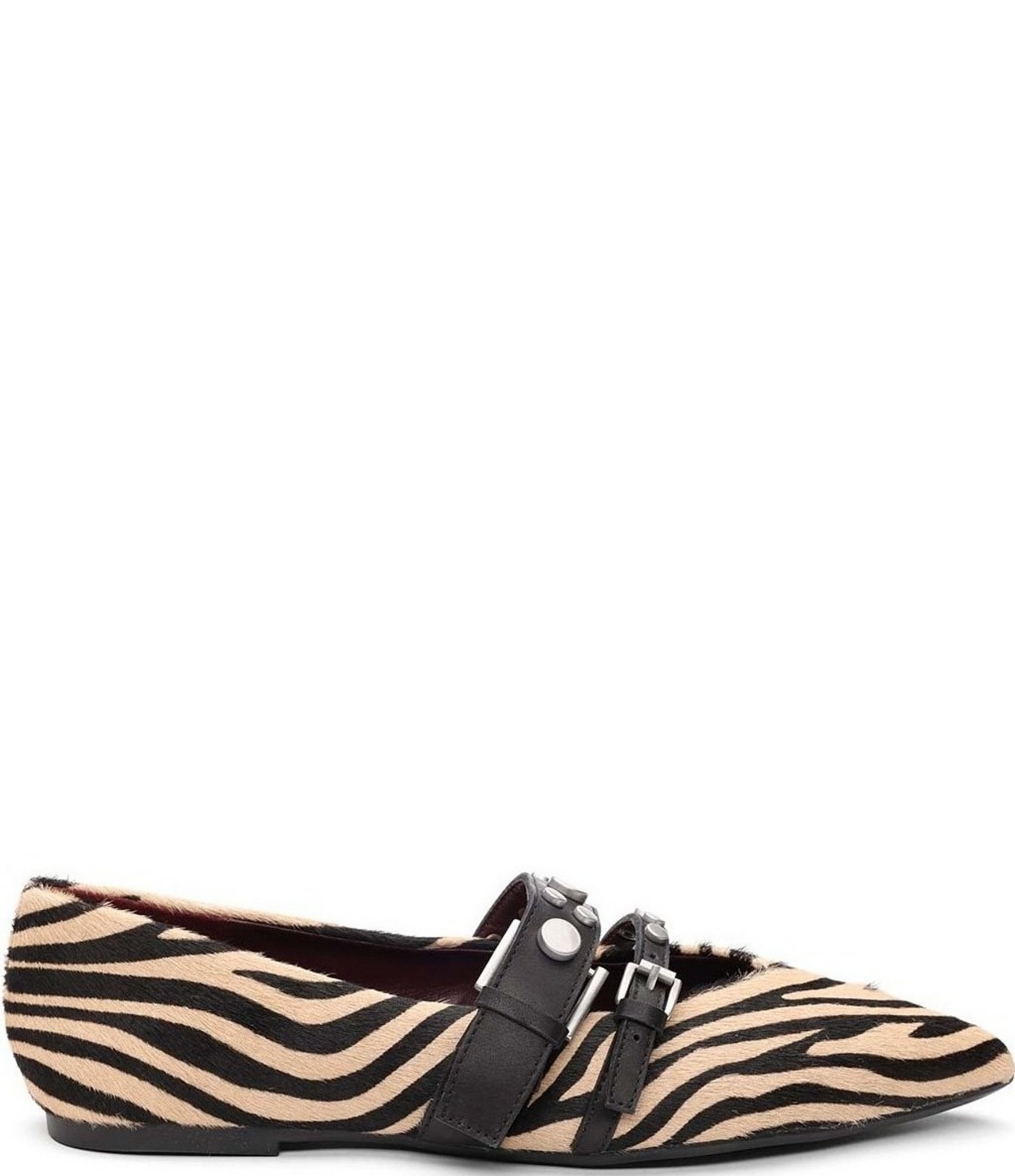 ASH Britnie Zebra Print Hair Calf Studded Mary Jane Flats