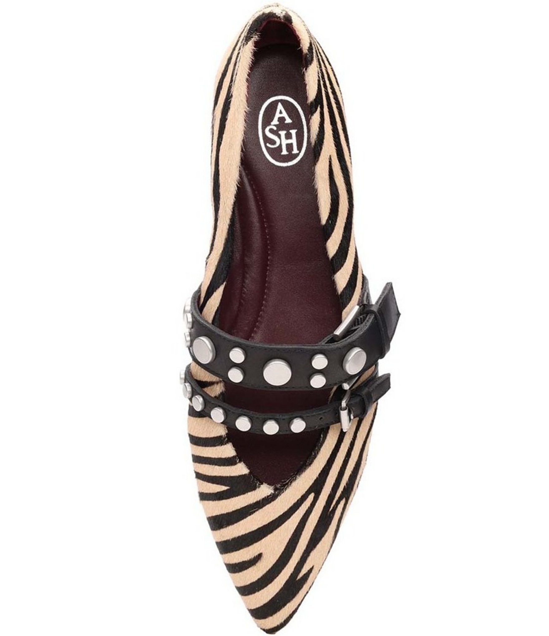 ASH Britnie Zebra Print Hair Calf Studded Mary Jane Flats