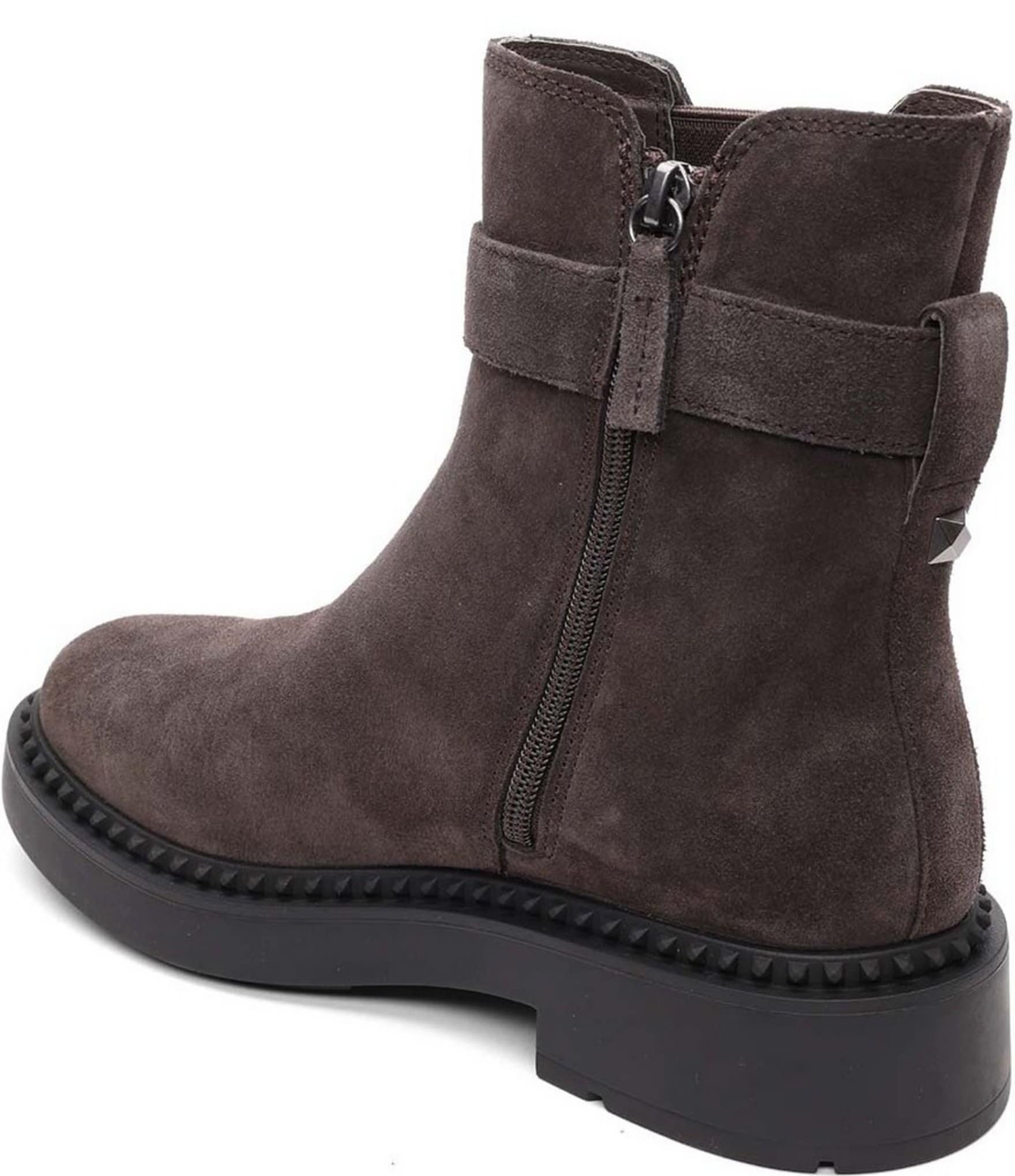 ASH Margot Suede Buckle Strap Hardware Stud Trim Chelsea Booties