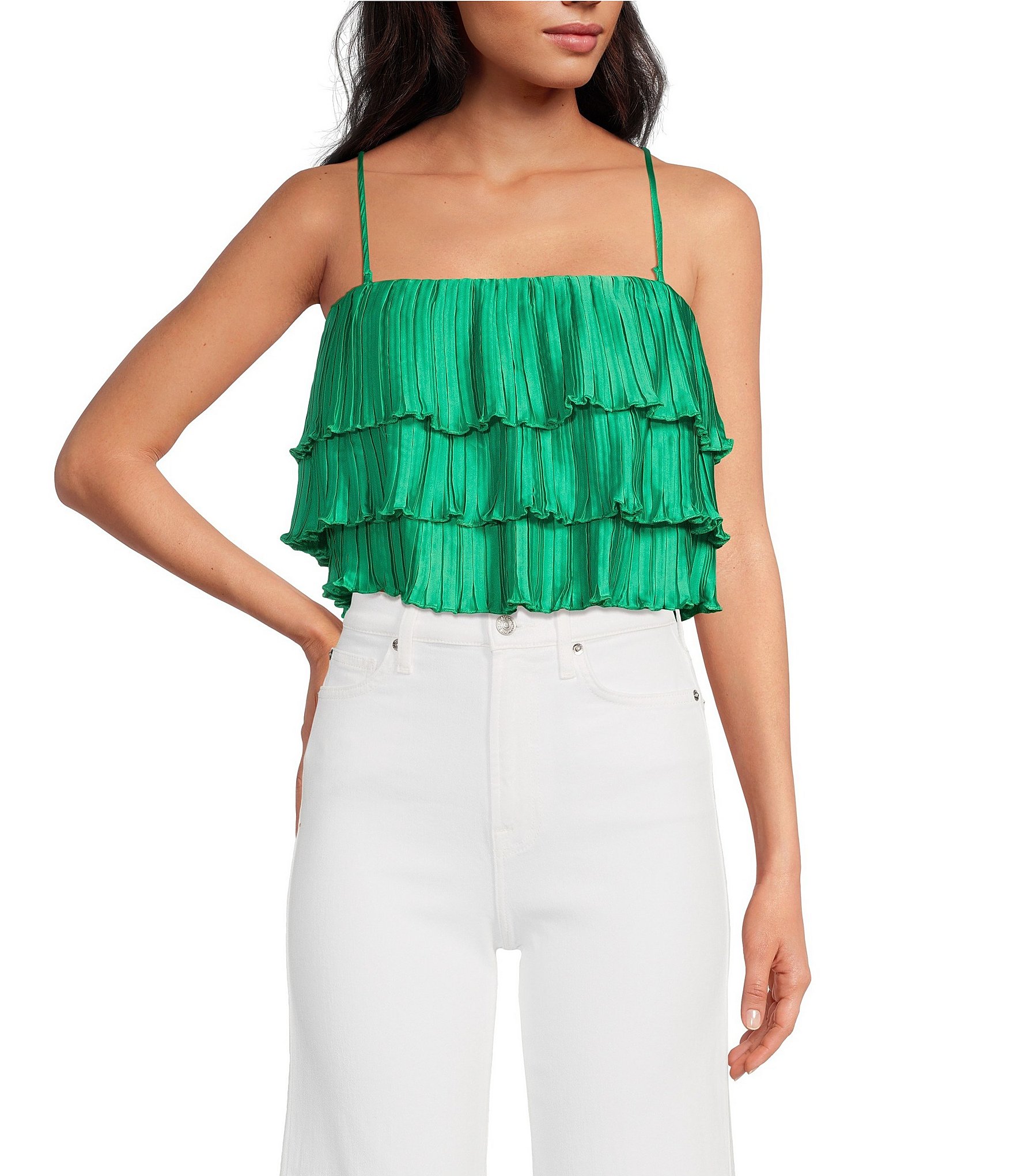 ASTR the Label Calita Tiered Square Neck Sleeveless Cropped Top | Dillard's