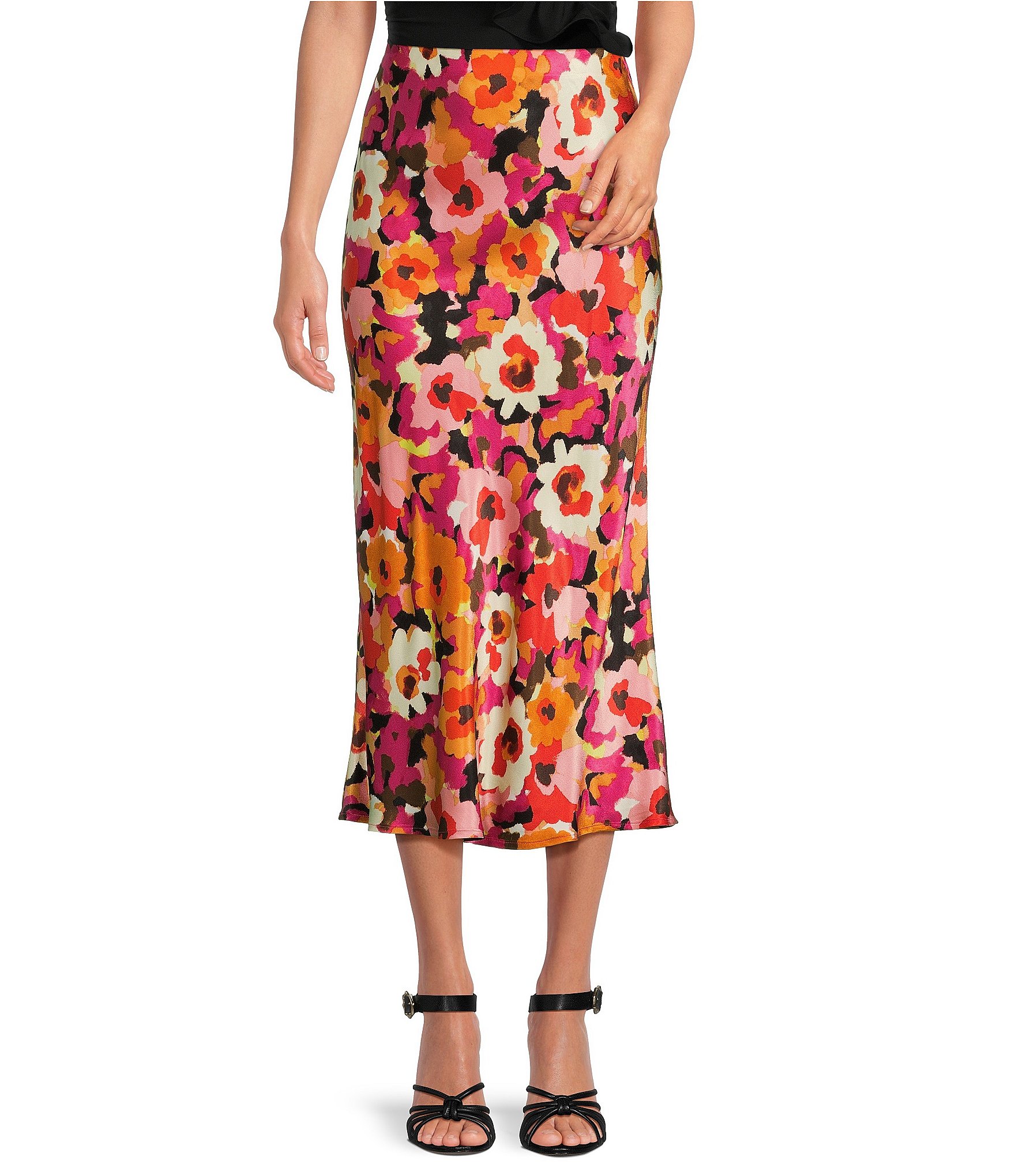 ASTR the Label Nava Floral Print Satin Midi Skirt | Dillard's