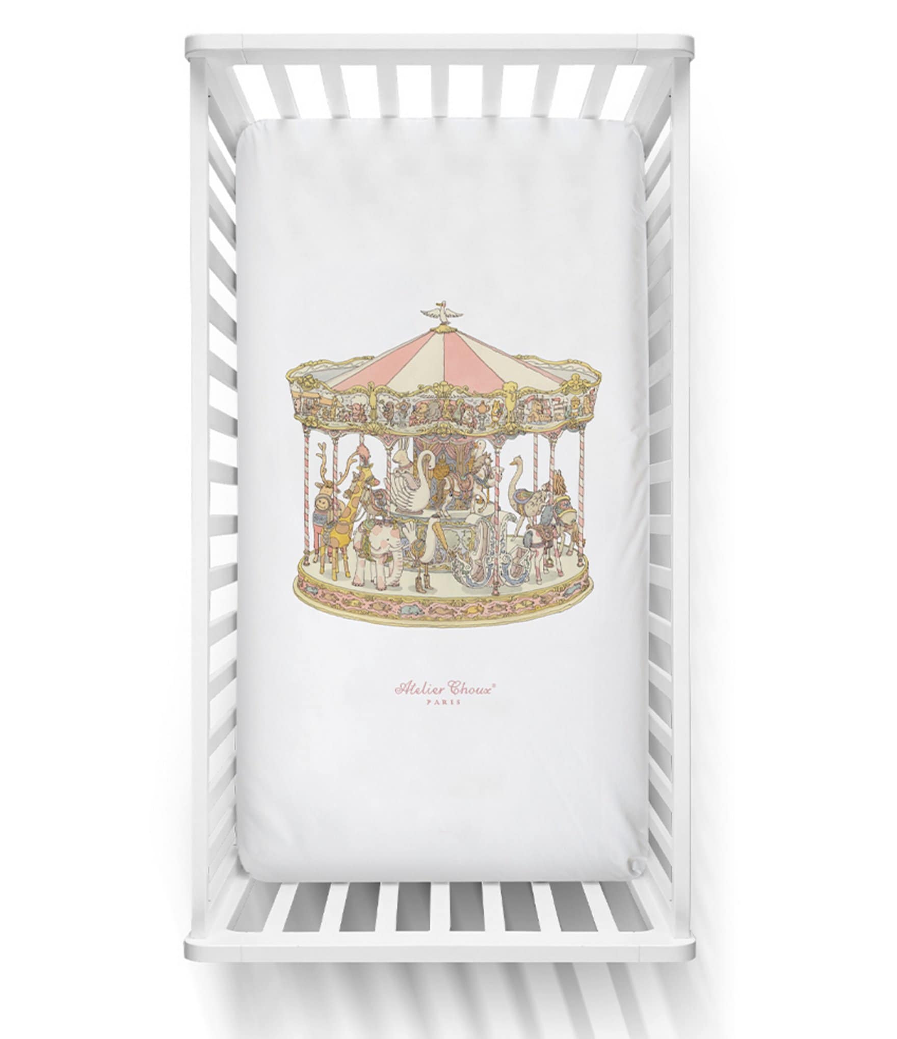 Atelier Choux Paris Baby Satin Carousel Fitted Crib Sheets