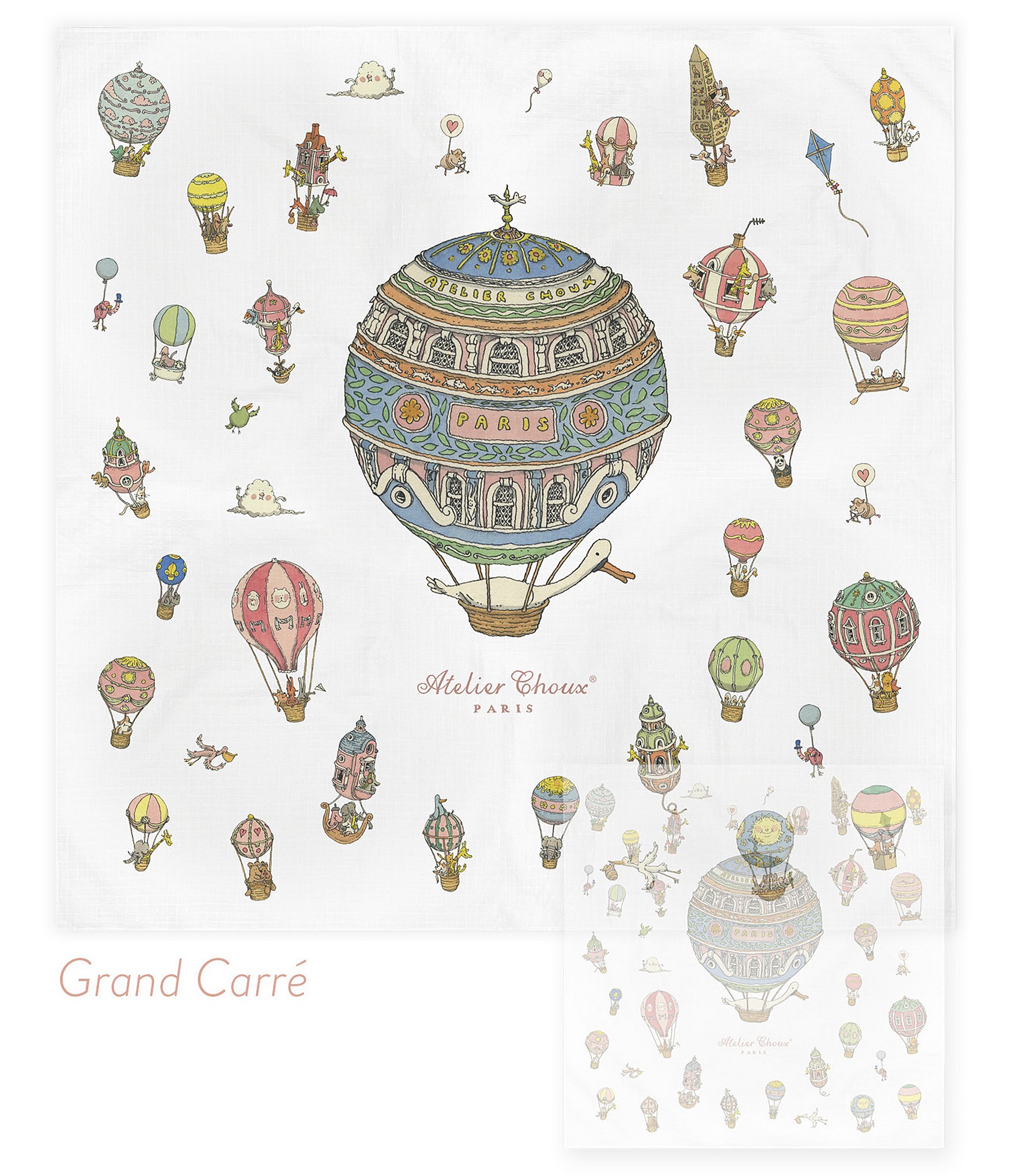 Atelier Choux Paris Hot Air Balloon Grand Carre Blanket