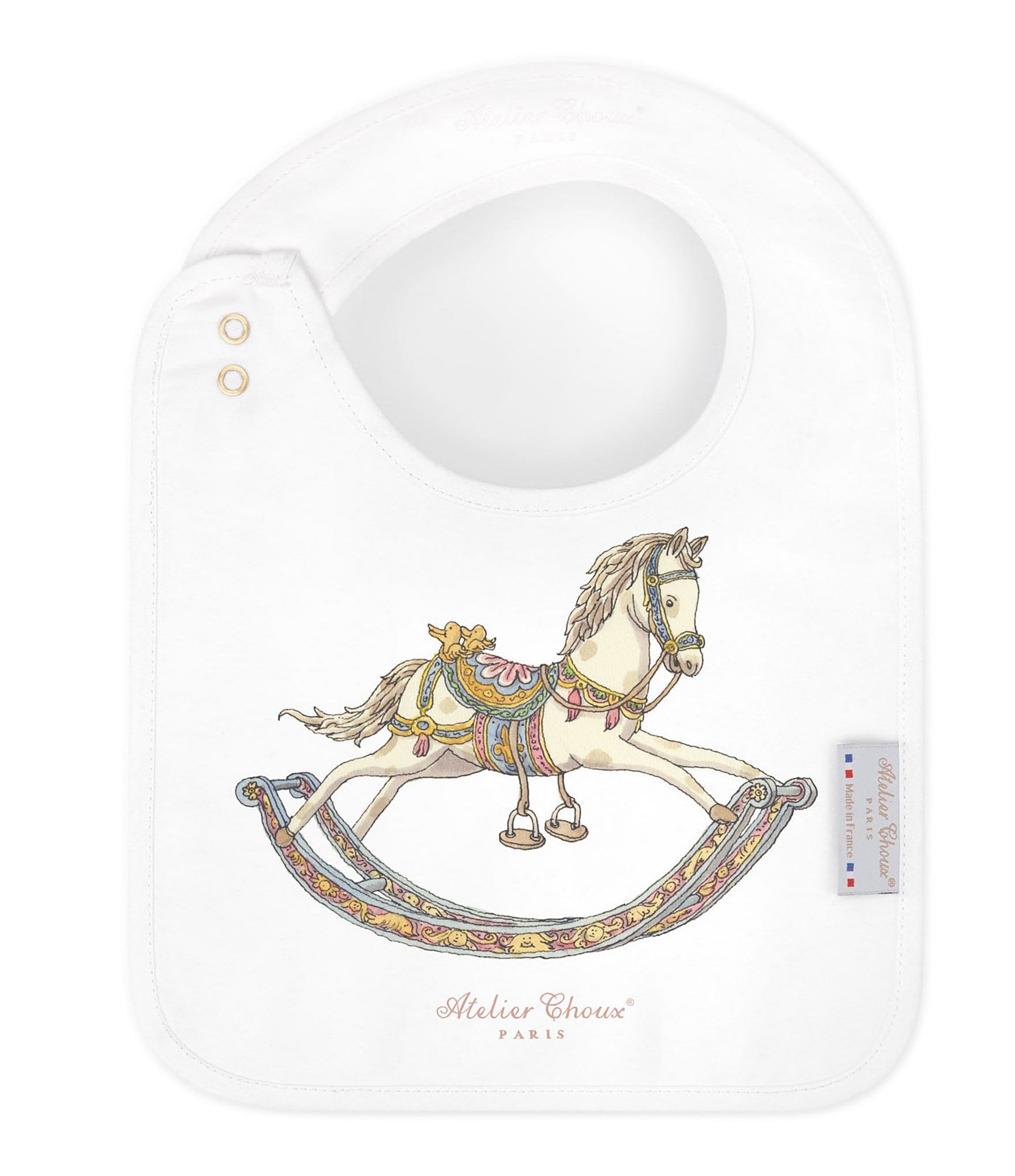 Atelier Choux Paris Organic Cotton Rocking Horse Reversible Satin Bib