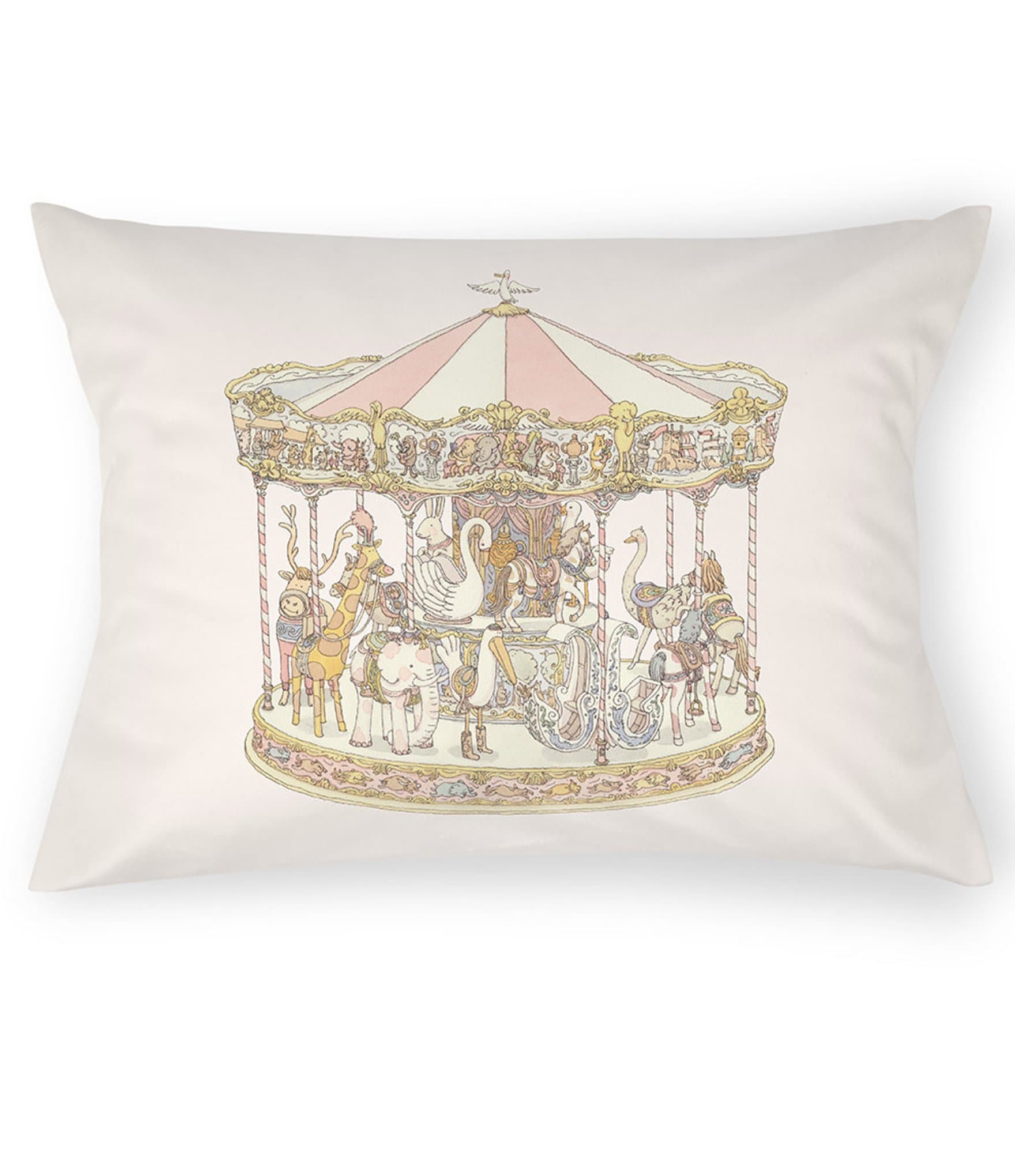 Atelier Choux Paris Satin Pink Carousel Print Decorative Nursery Pillow