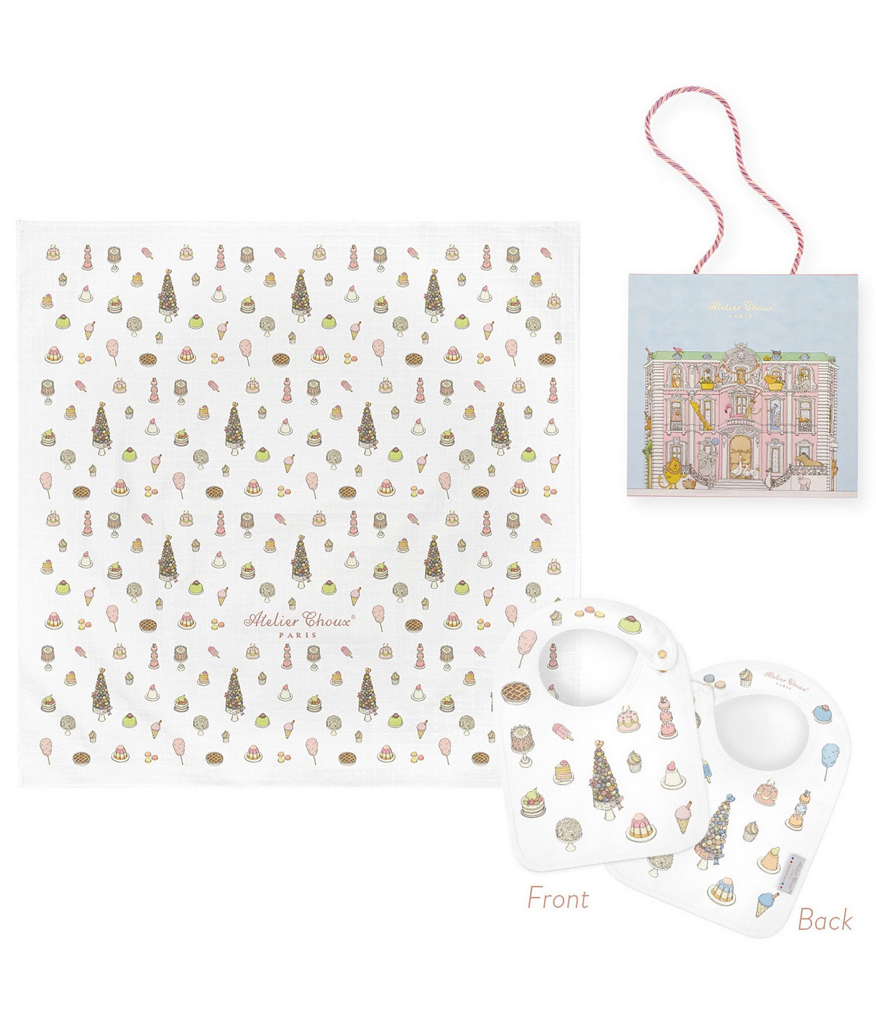 Atelier Choux Paris Sweetie Pie Organic Cotton Swaddle & Bib with Gift Box Set