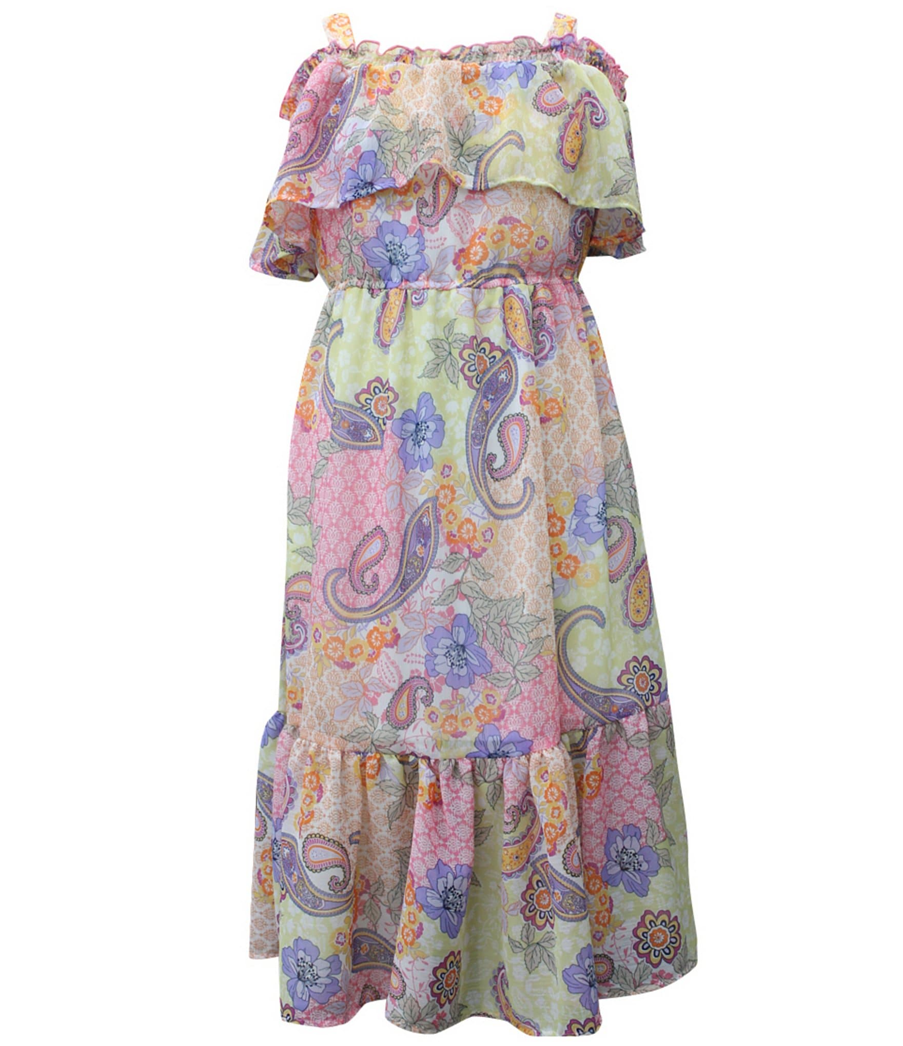 Ava & Yelly Big Girls 7-16 Cold-Shoulder Printed Chiffon Long Dress