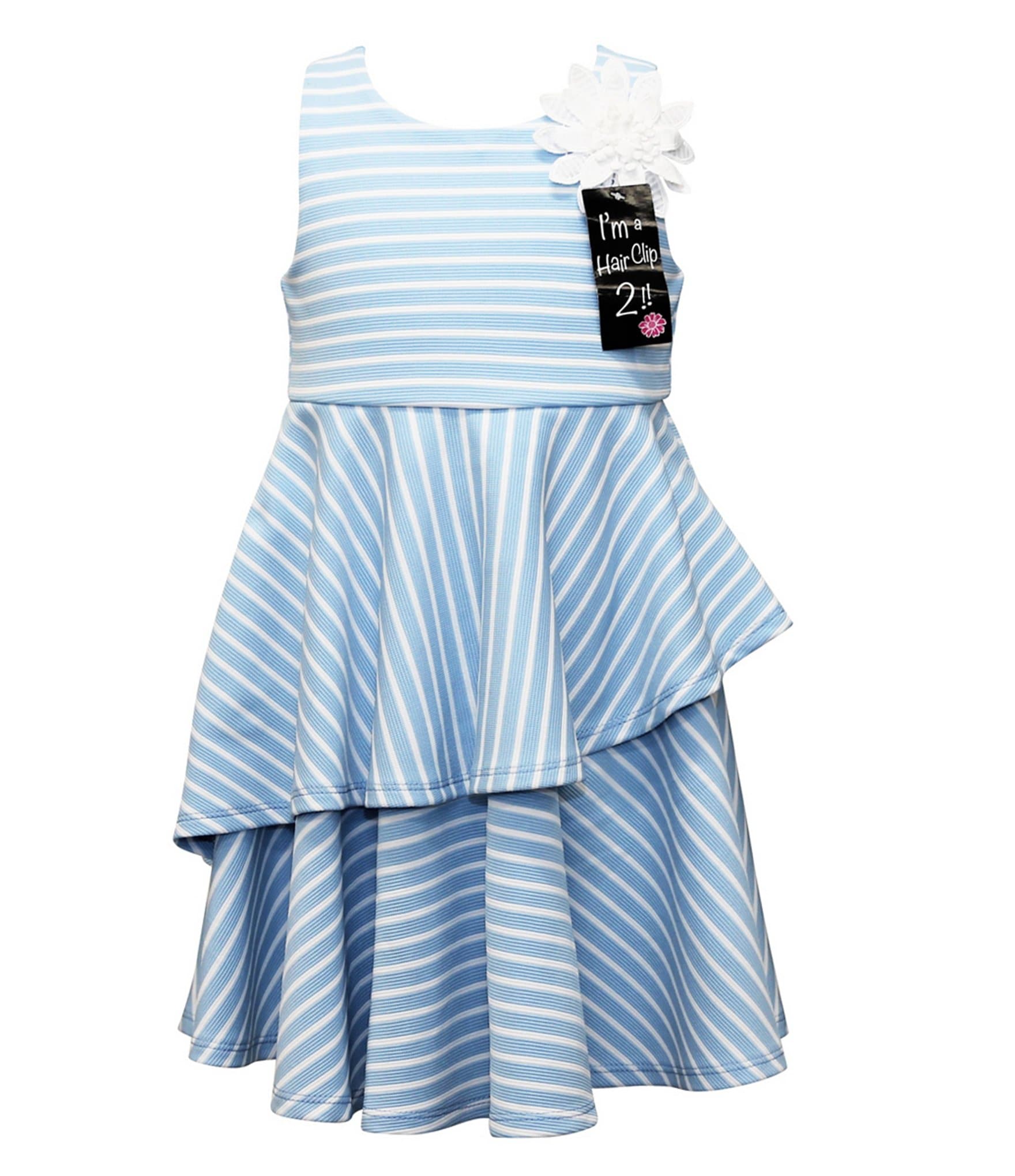 Ava & Yelly Little Girls Horizontal/Asymmetrical Stripe Fit & Flare Dress