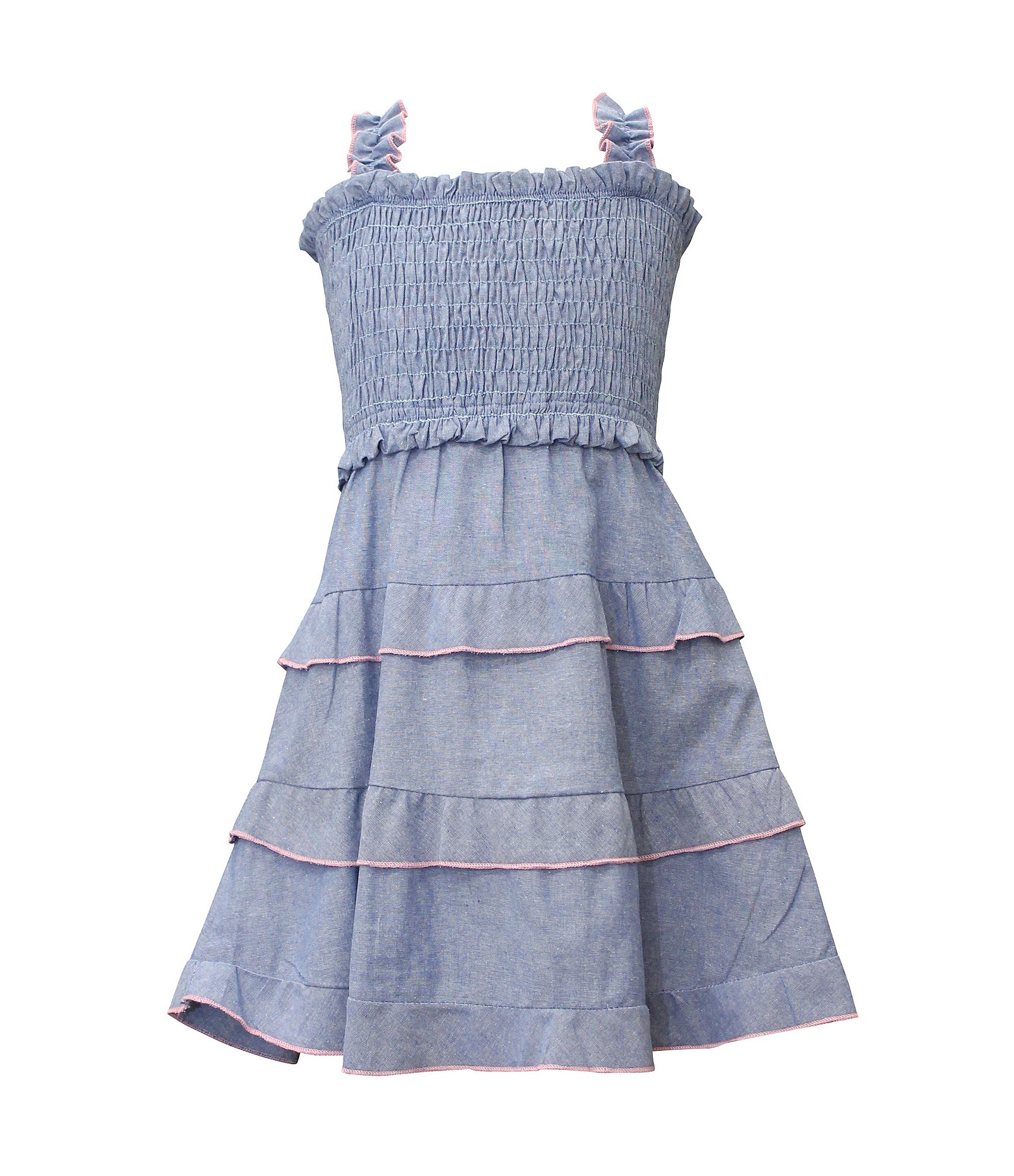 Ava & Yelly Little Girls 4-6X Sleeveless Chambray Tiered Shift Dress