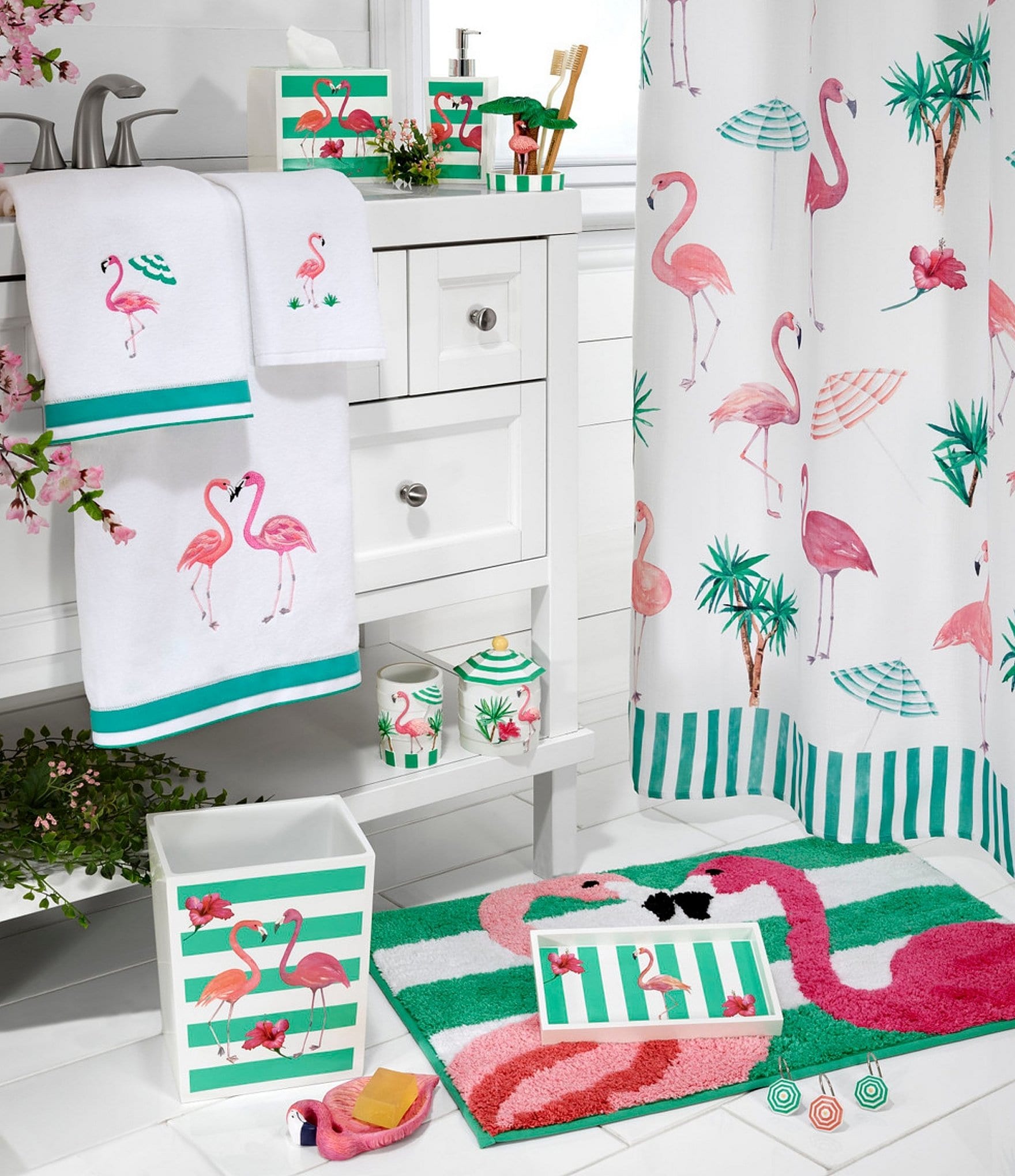 Avanti Linens 13-Piece Flamingo Paradise Shower Curtain And Hook Set