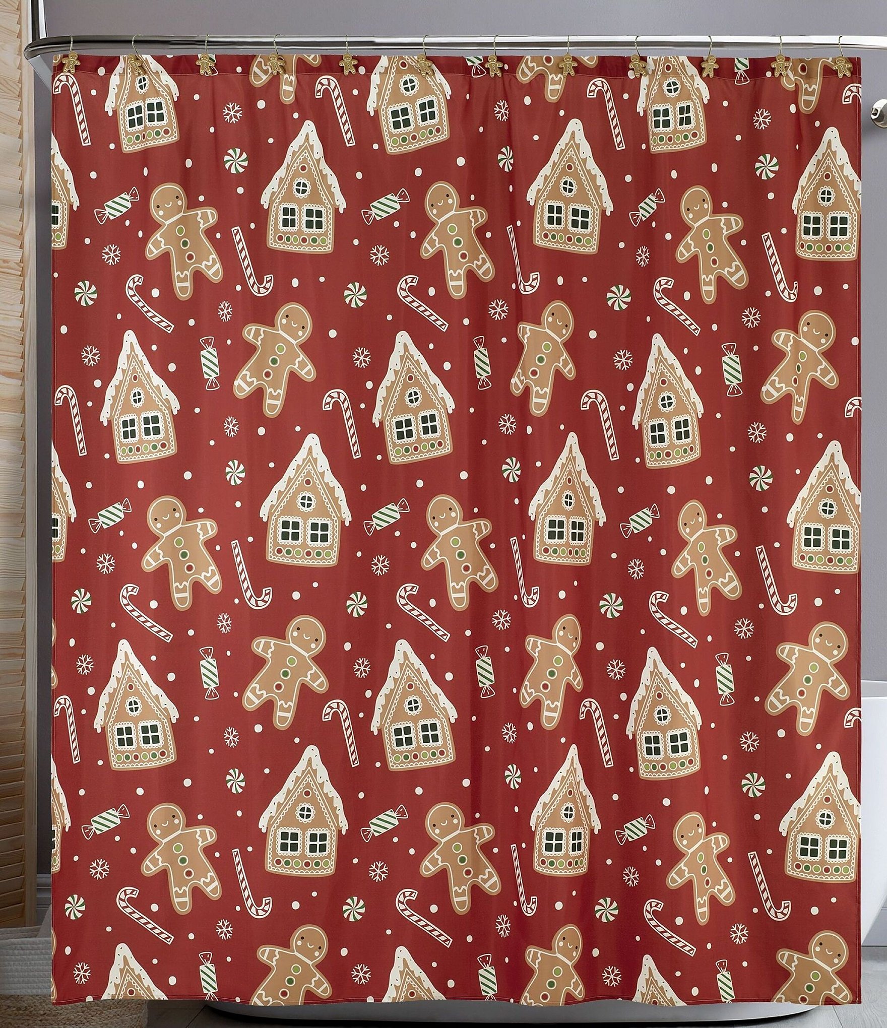 Avanti Linens Gingerbread Man Decorative Holiday Shower Curtain