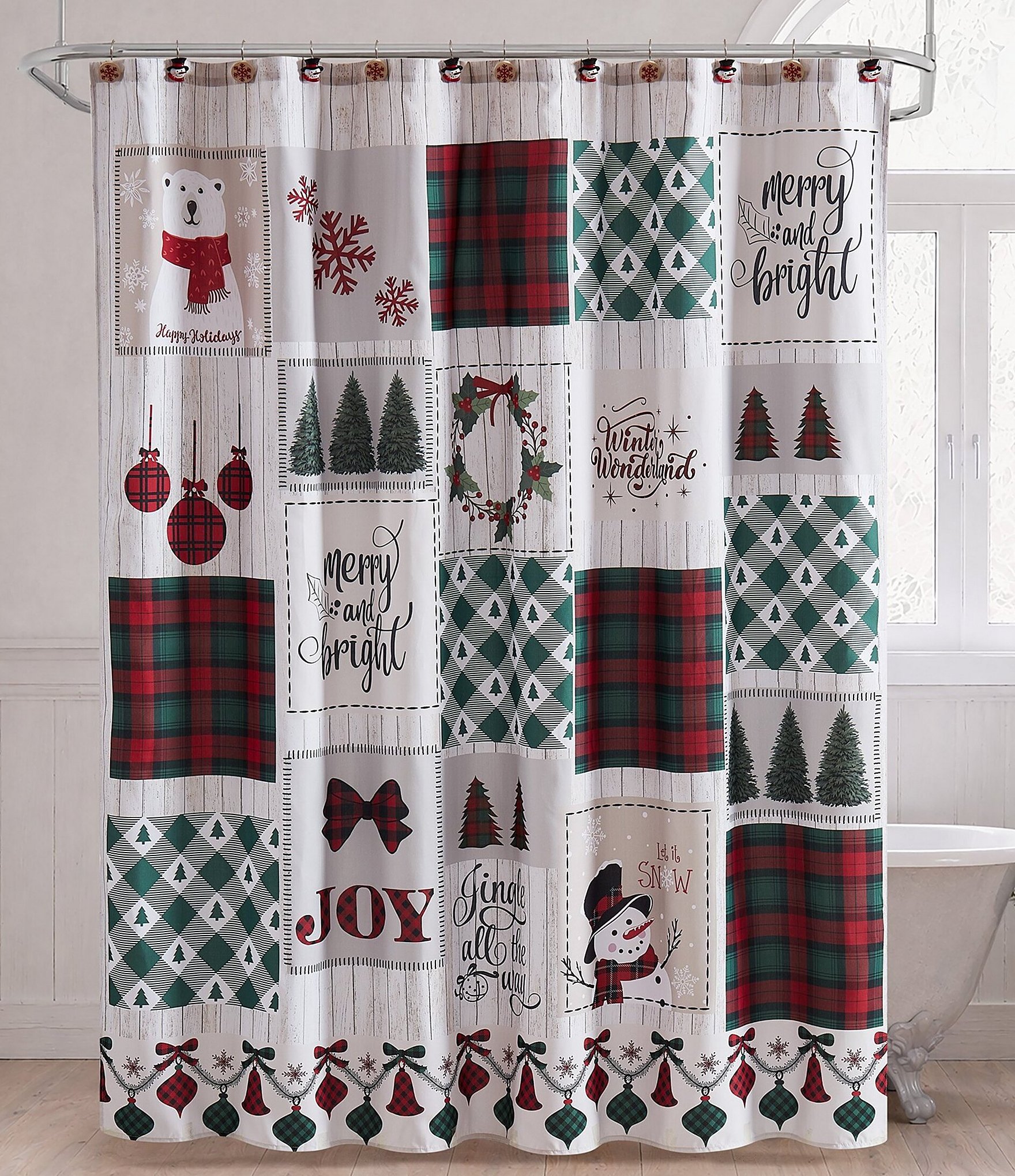 Avanti Linens Patchwork Plaid Decorative Holiday Shower Curtain