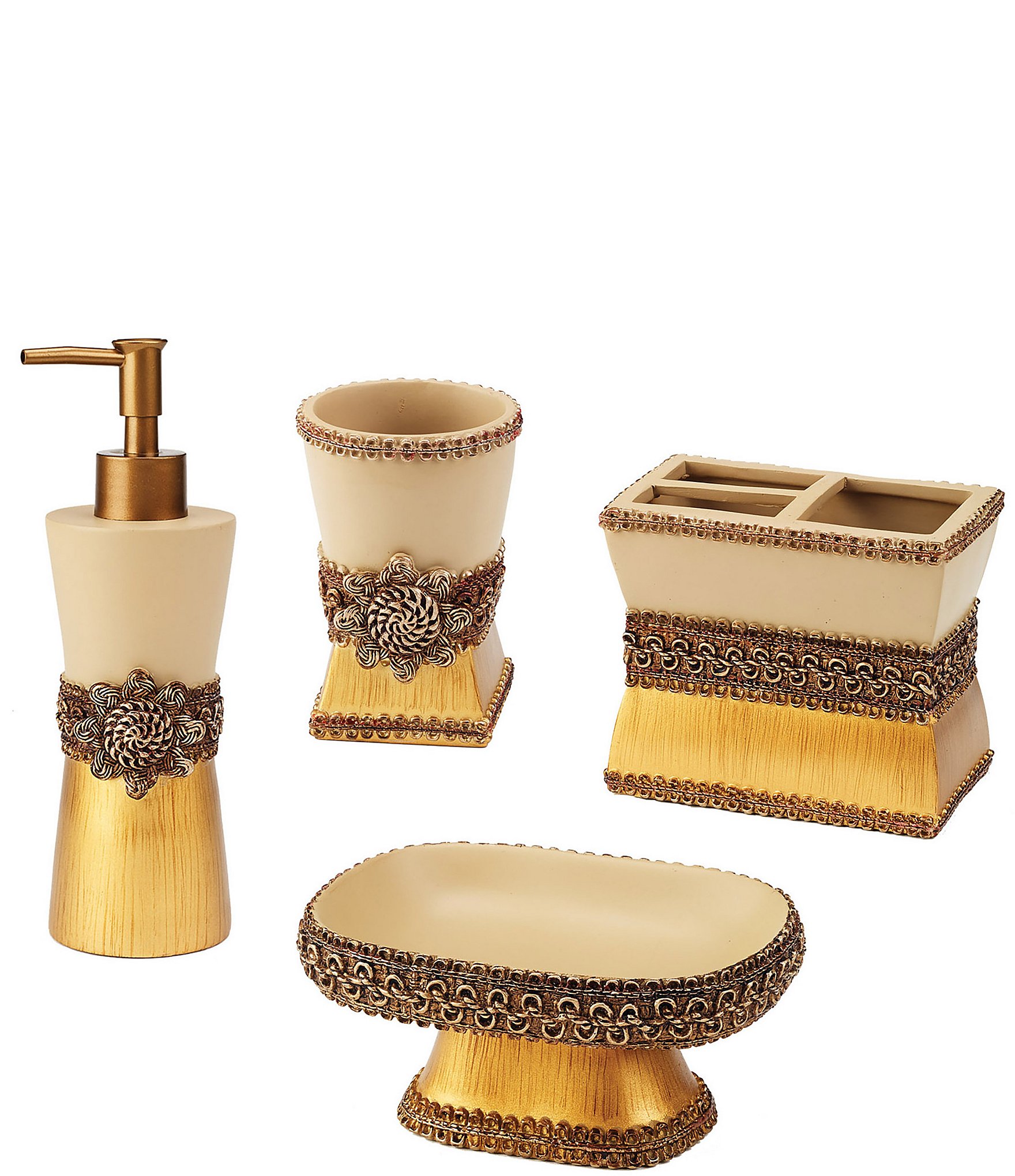 Avanti Linens Two-Tone Braided Medallion 4-Piece Bathroom Accessory Collection Set