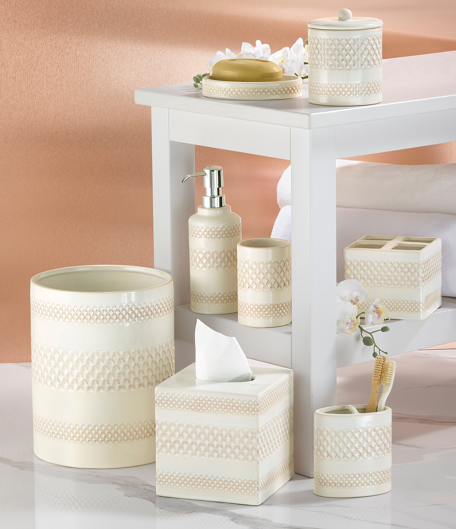 Avanti Linens x Nicole Miller Lyra Ceramic Wastebasket