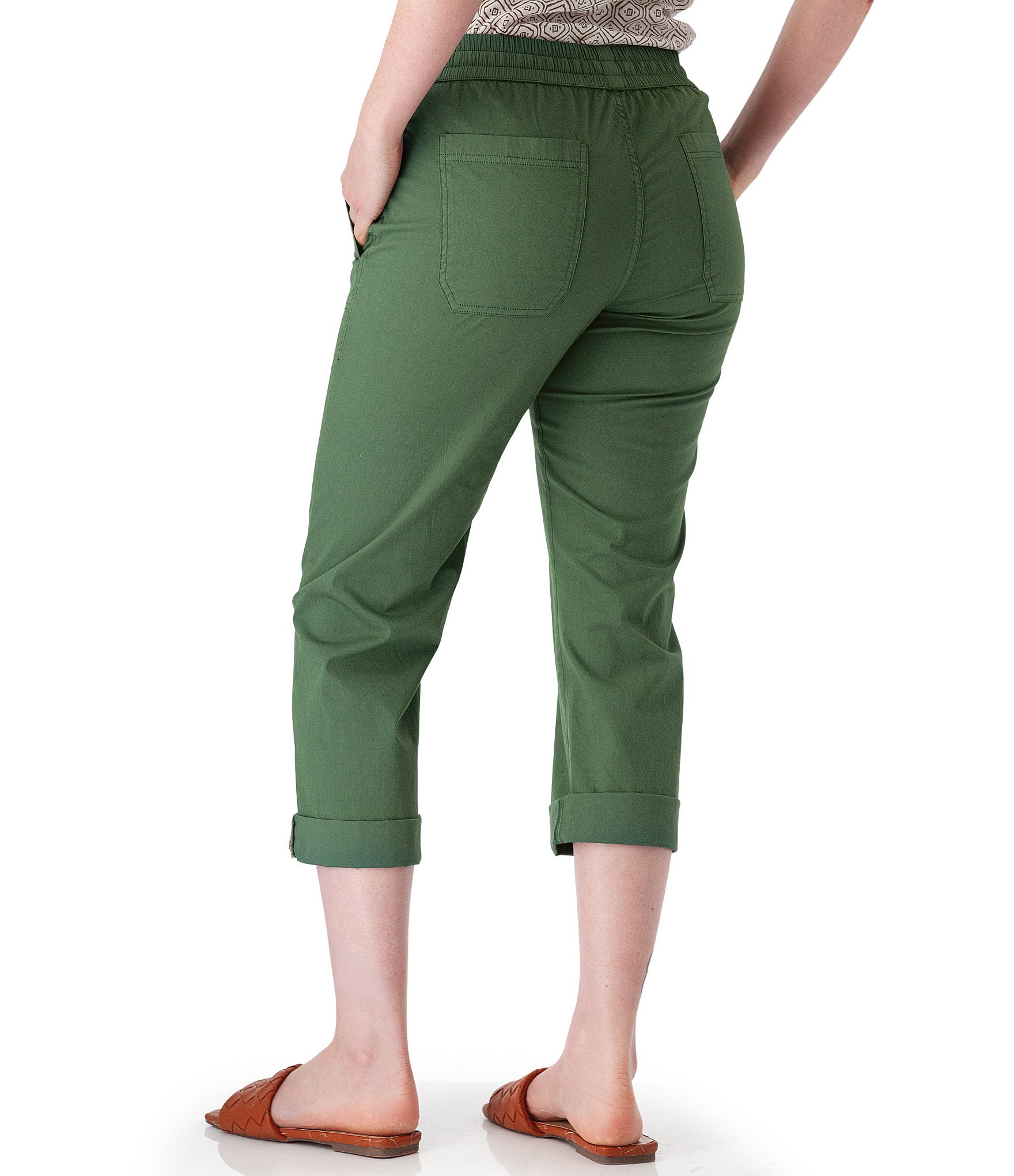 Aventura Ballard Solid Weave Flat Front Elastic Drawstring Waist Cropped Pants