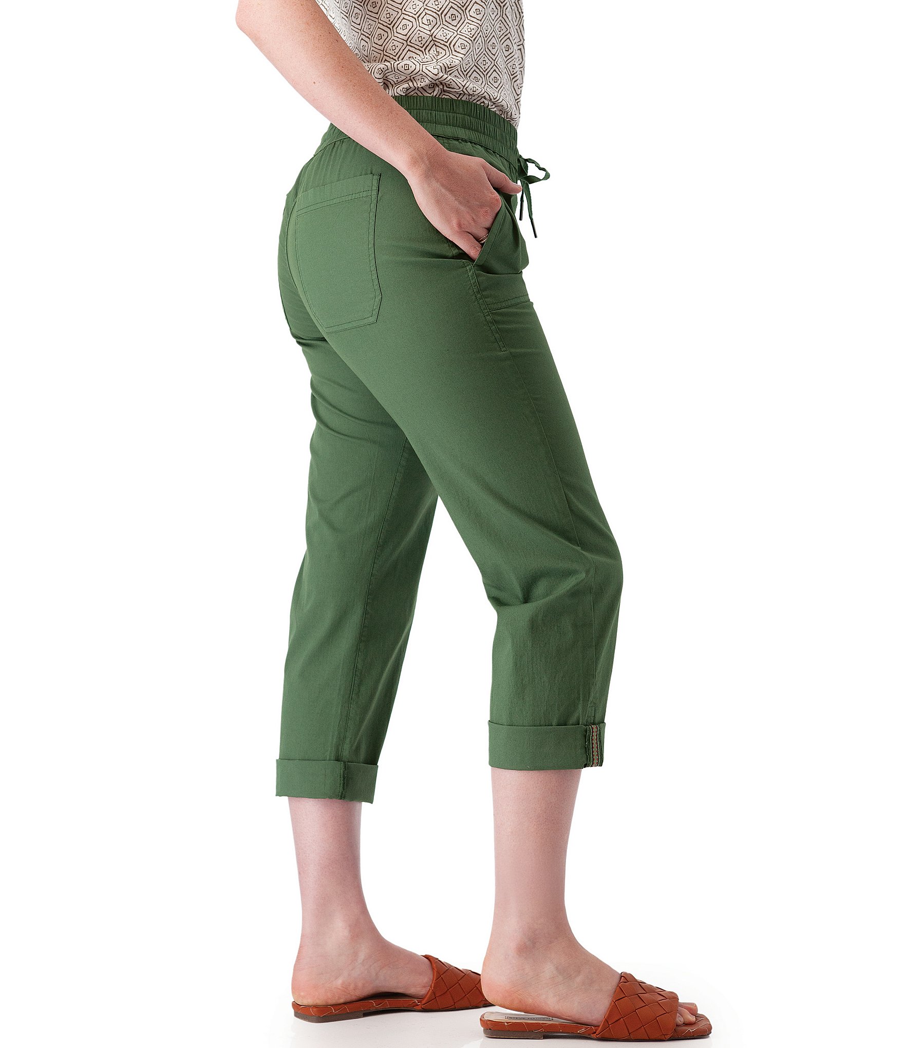 Aventura Ballard Solid Weave Flat Front Elastic Drawstring Waist Cropped Pants