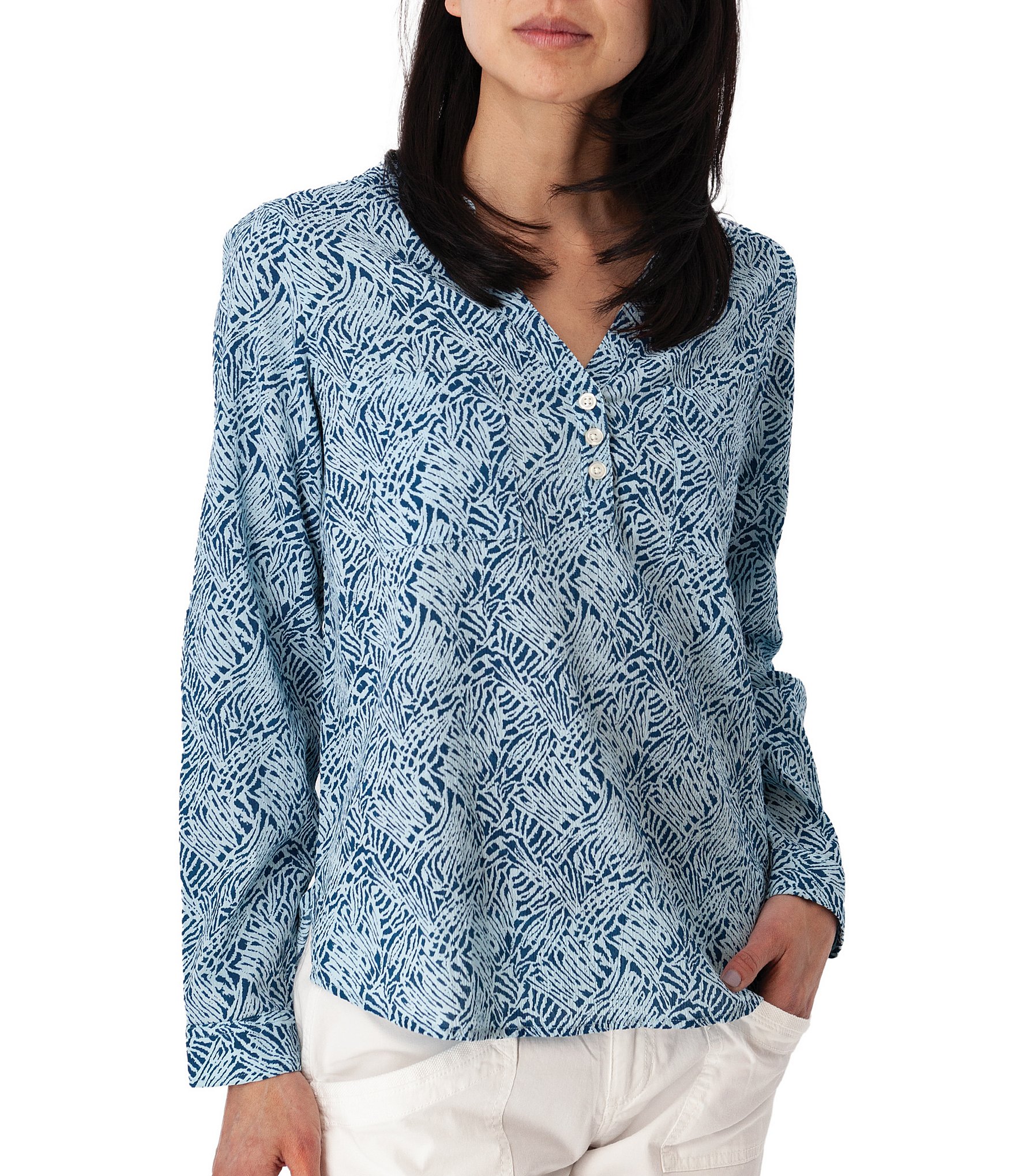 Aventura Beachcomber Organic Cotton Printed Crepe Woven Long Sleeves Button Front Shirt
