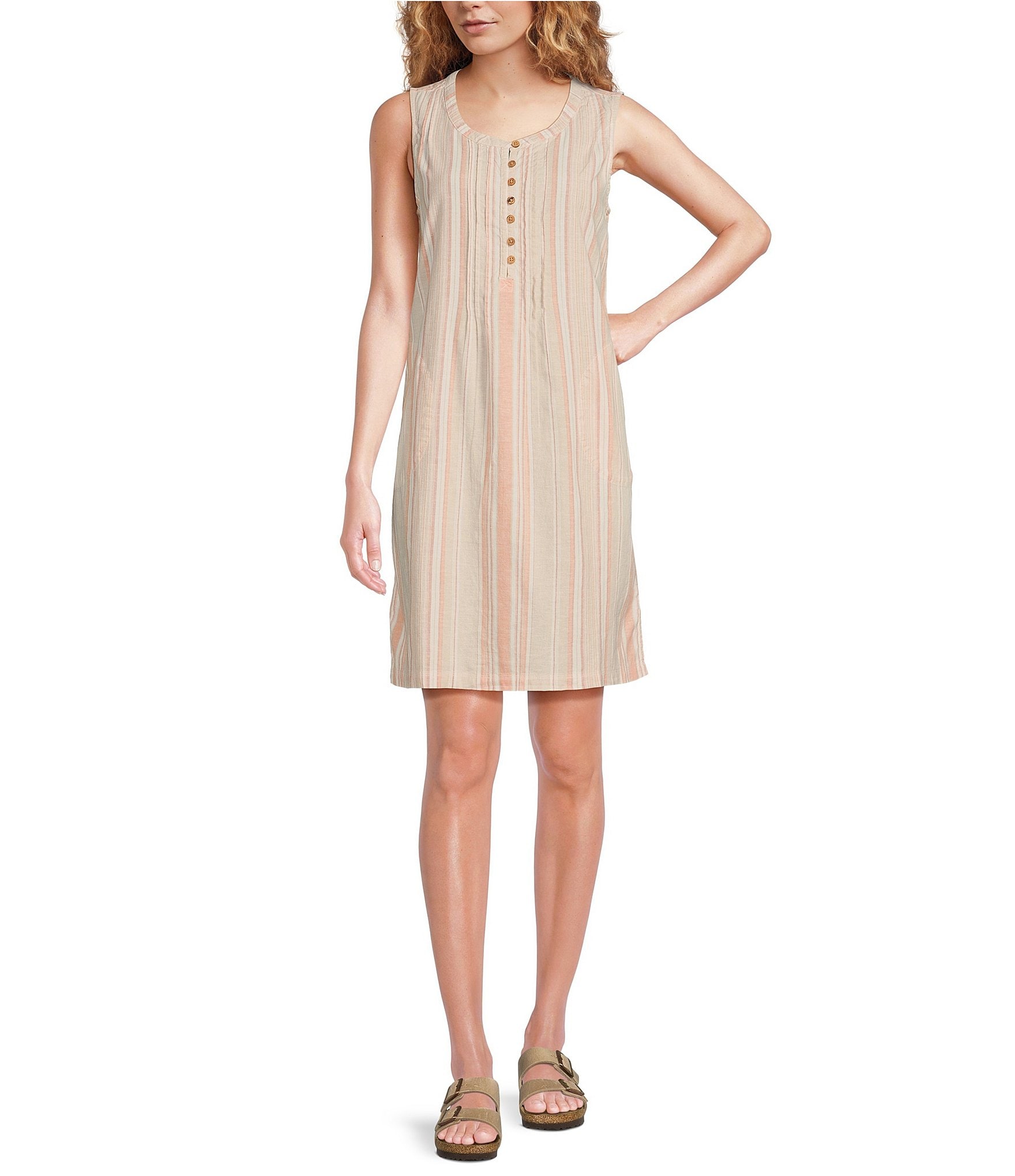 Aventura Breezy Woven Stripe Scoop Neck Pintuck Shift Dress | Dillard's