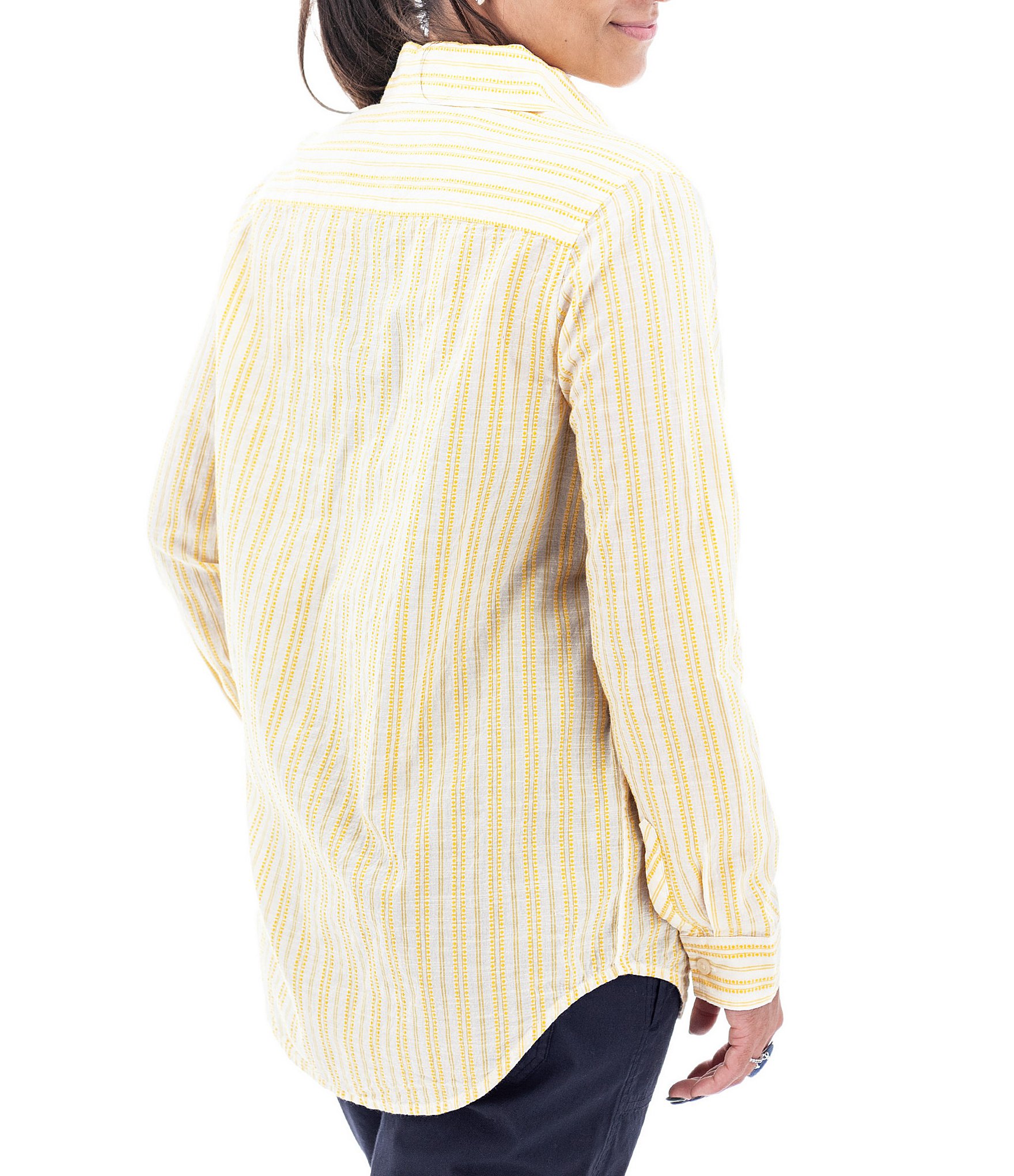 Aventura Colmar Stripe Collared Neckline 3/4 Roll Tab Top
