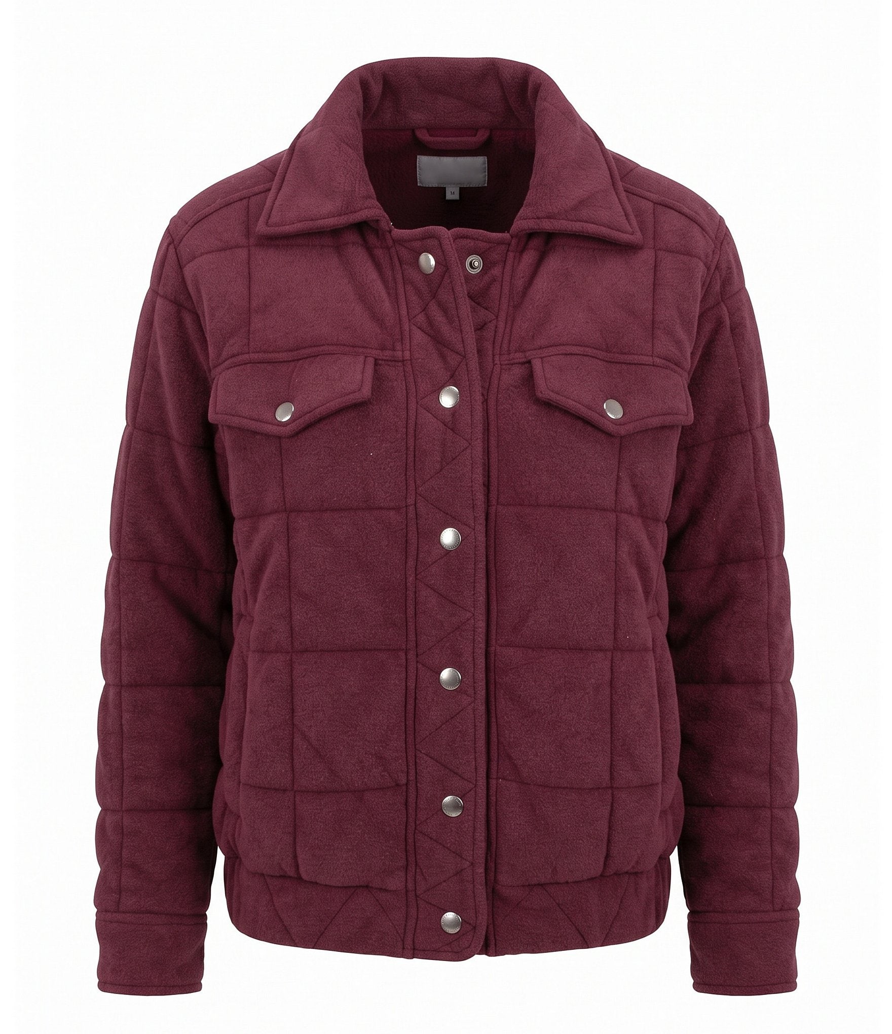 Aventura Cotton Fleece Knit Quilted Point Collar Snap Front Drift Jacket