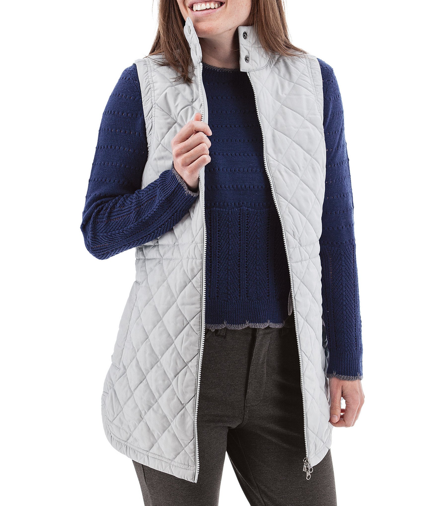 Aventura Flurry Diamond Quilt Stand Collar Sleeveless Water Repellant Coated Zip Front Vest