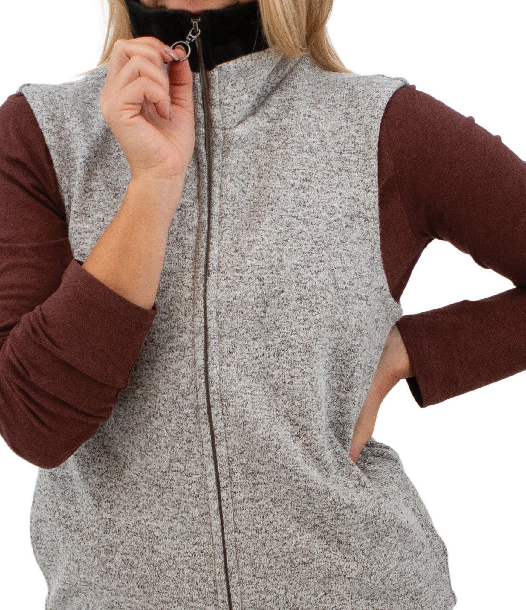 Aventura Heavenly Soft Solid Fleece Knit Collared Neck Zip Front Vest