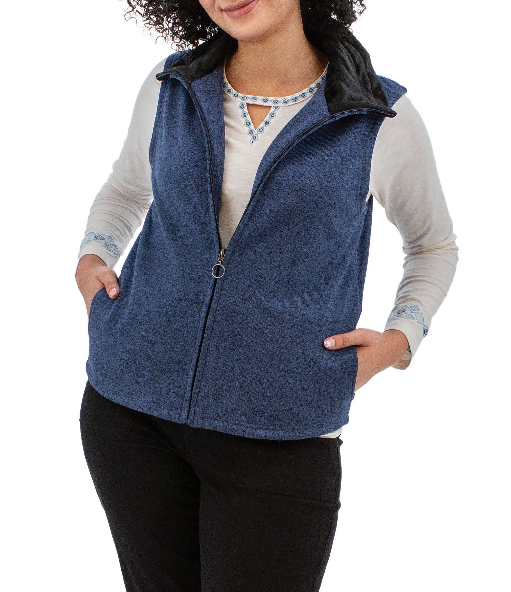 Aventura Heavenly Soft Solid Fleece Knit Collared Neck Zip Front Vest