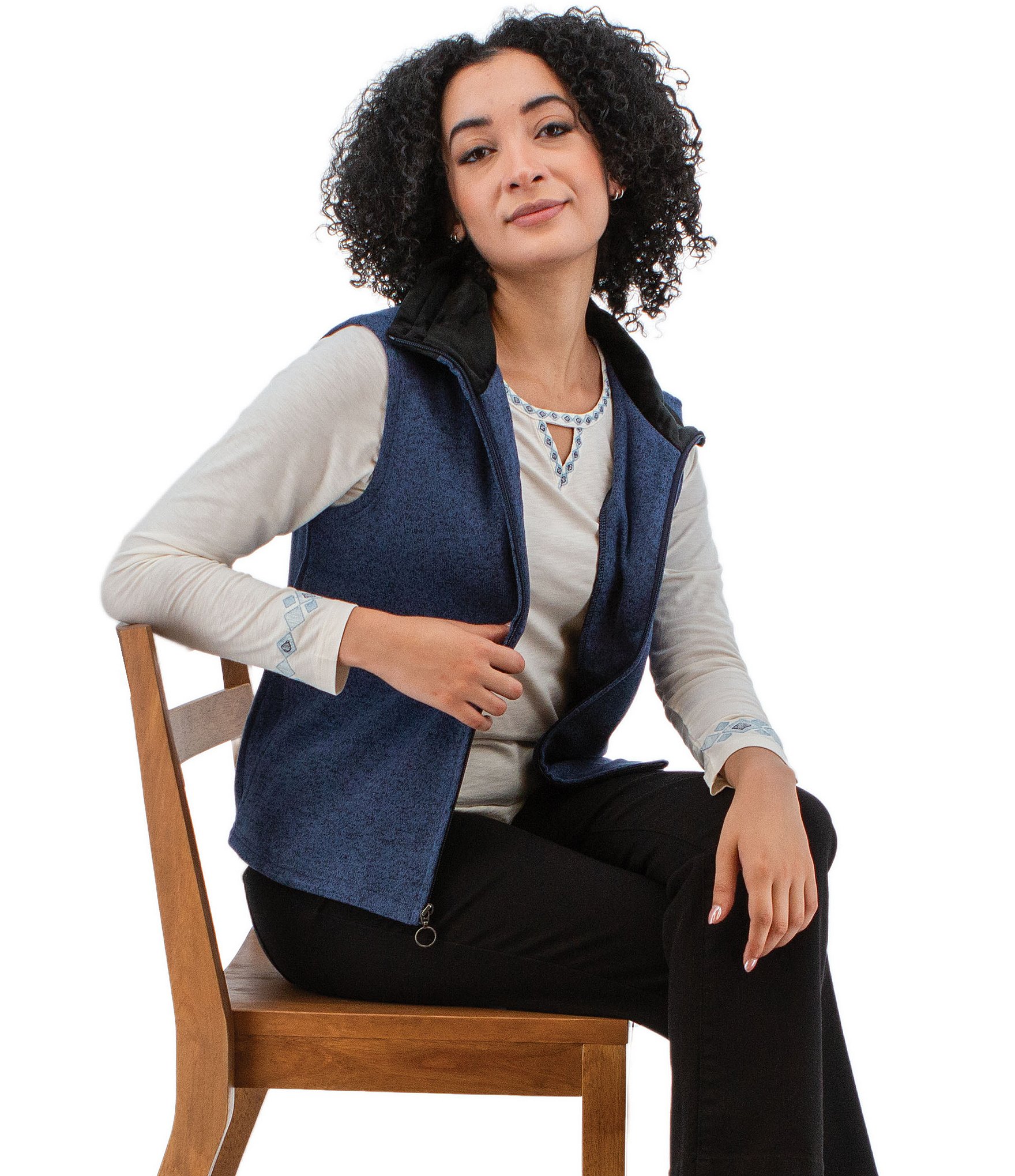 Aventura Heavenly Soft Solid Fleece Knit Collared Neck Zip Front Vest