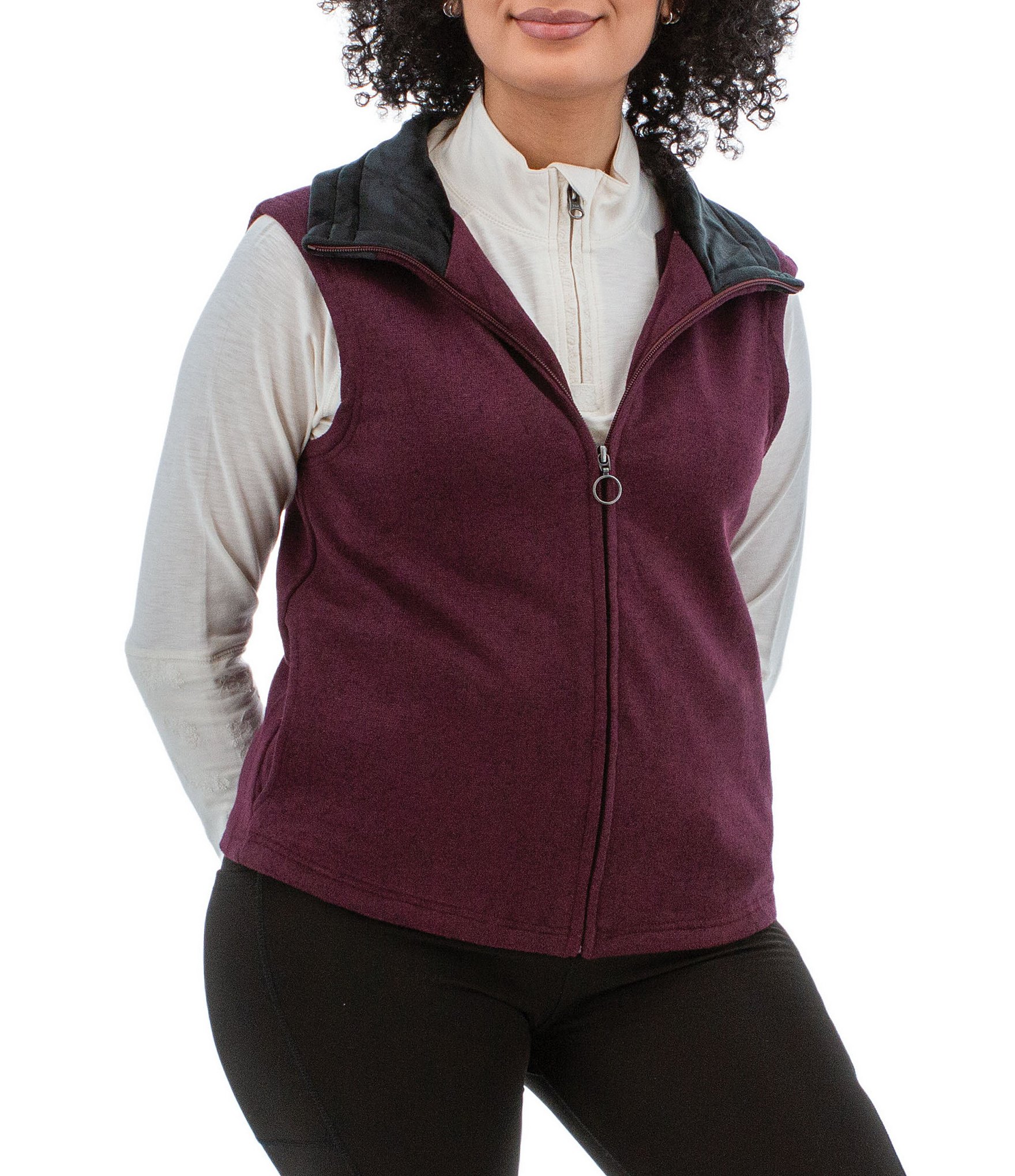 Aventura Heavenly Soft Solid Fleece Knit Collared Neck Zip Front Vest