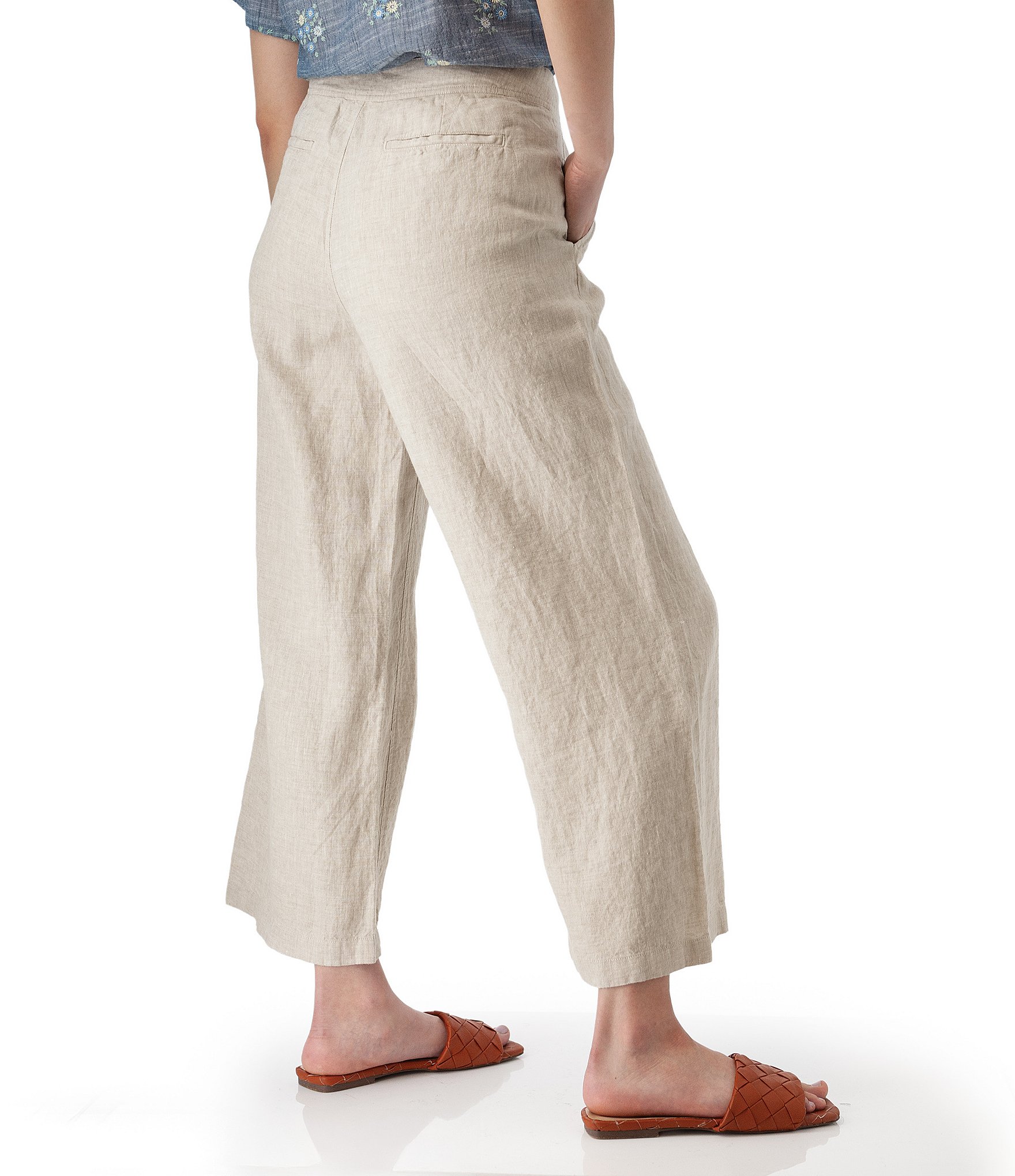 Aventura Leni Solid Linen Wide Leg Ankle Pants