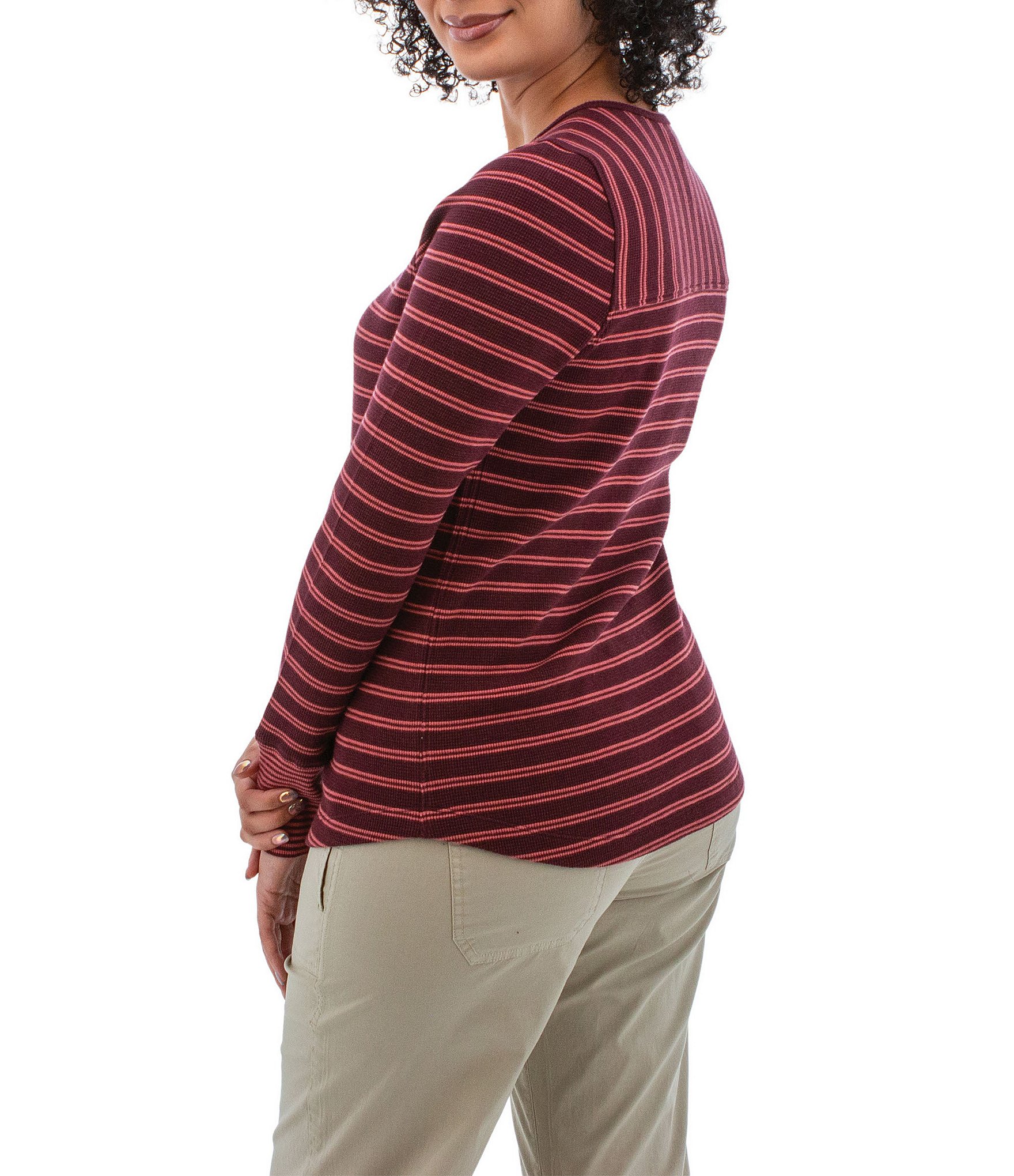 Aventura Nichole Henley Stripe Print Thermal Knit Top