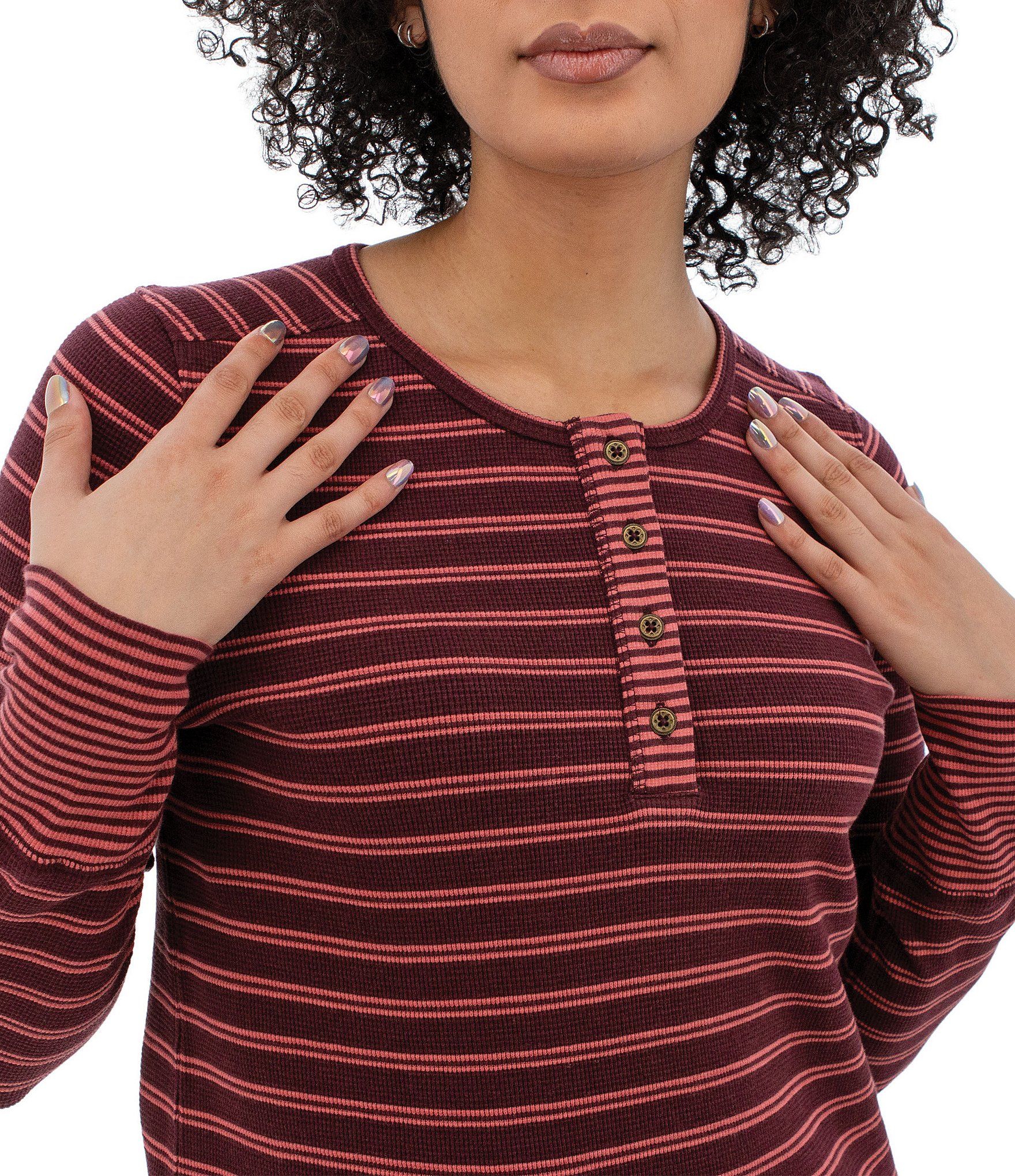 Aventura Nichole Henley Stripe Print Thermal Knit Top
