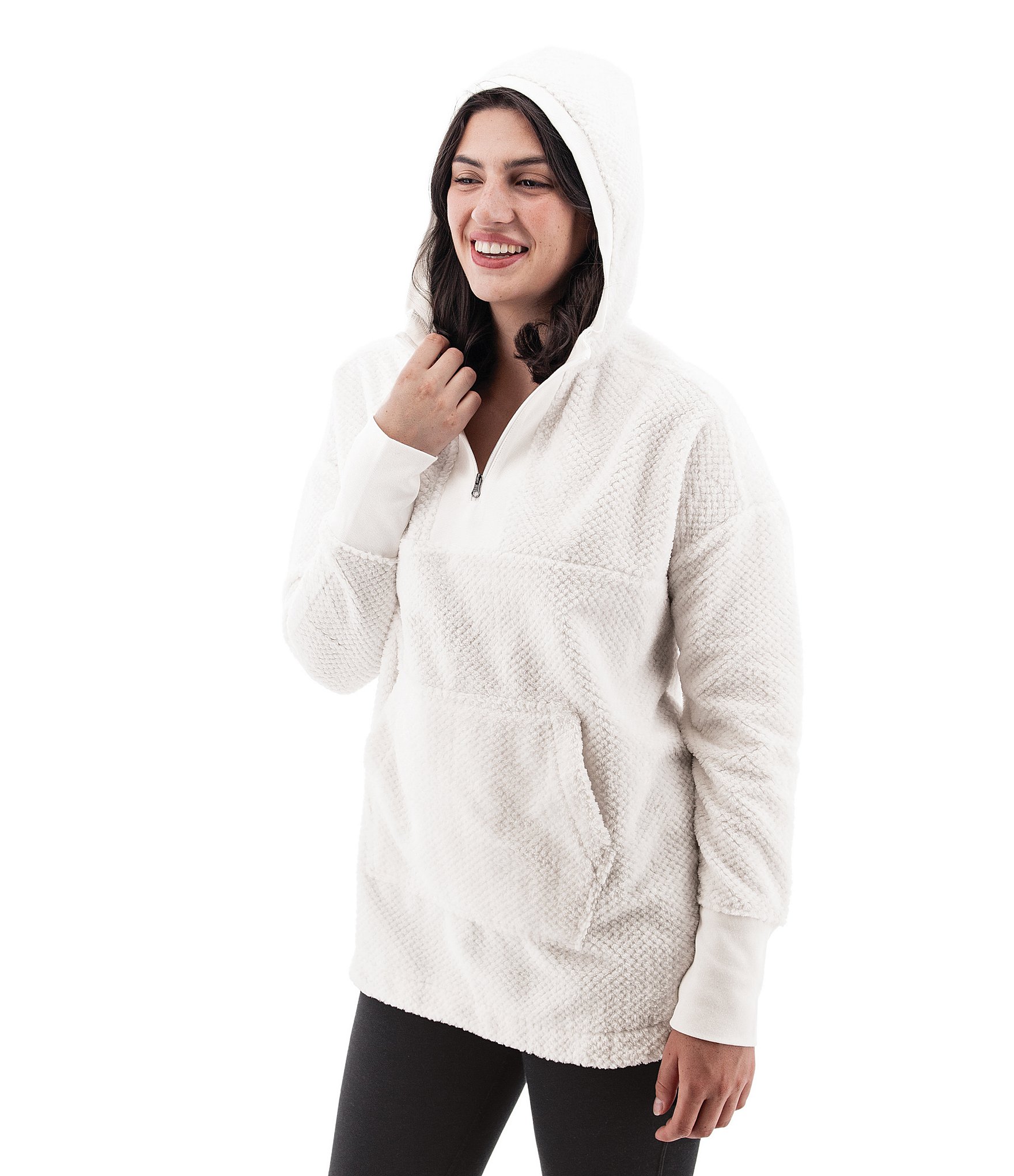 Aventura Pebble Fleece Dropped Shoulder Shirttail Hem Comfy Hoodie Pullover