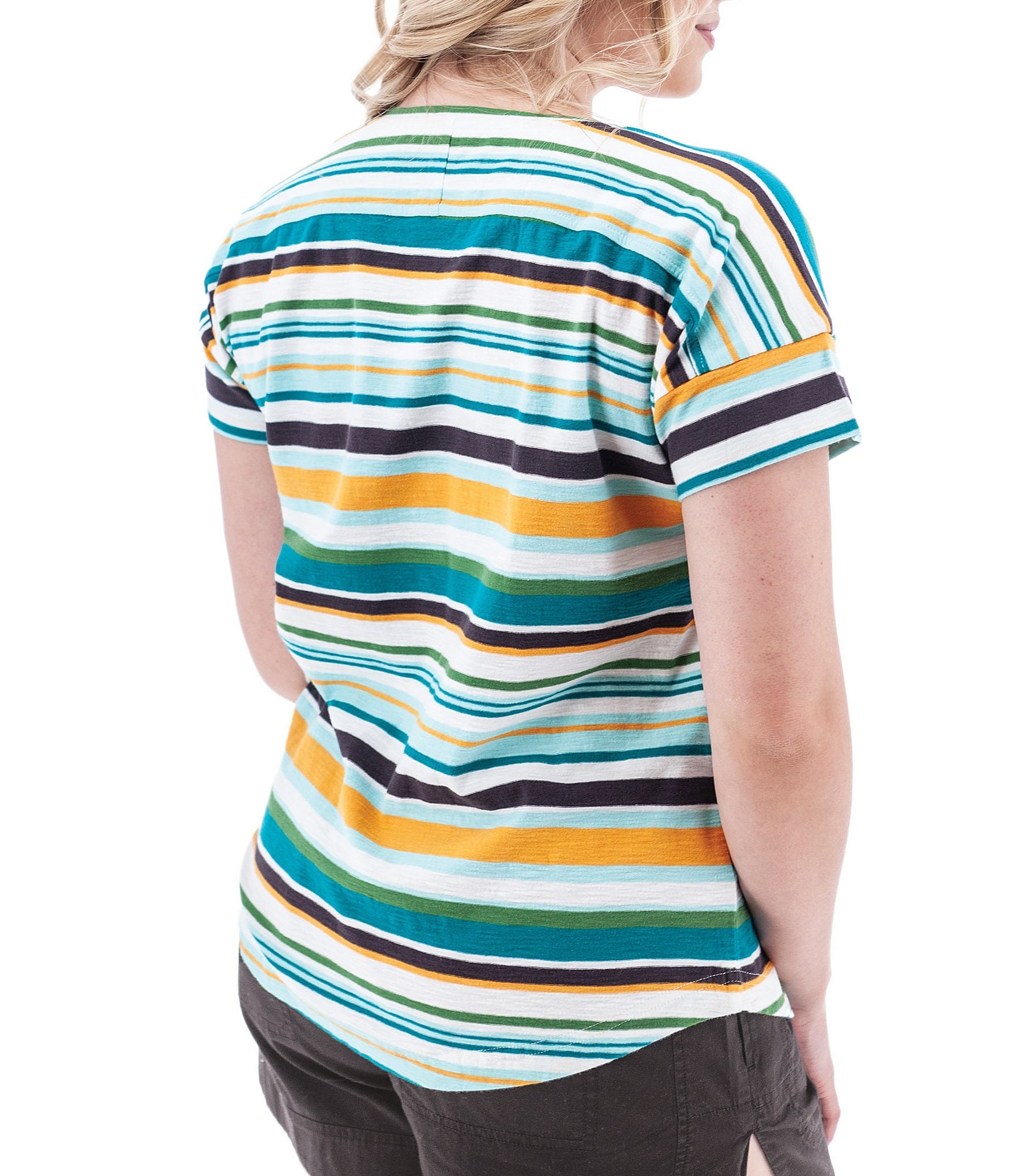 Aventura Summerville Stripe Print Scoop Neck Drop Shoulder Sleeve Top