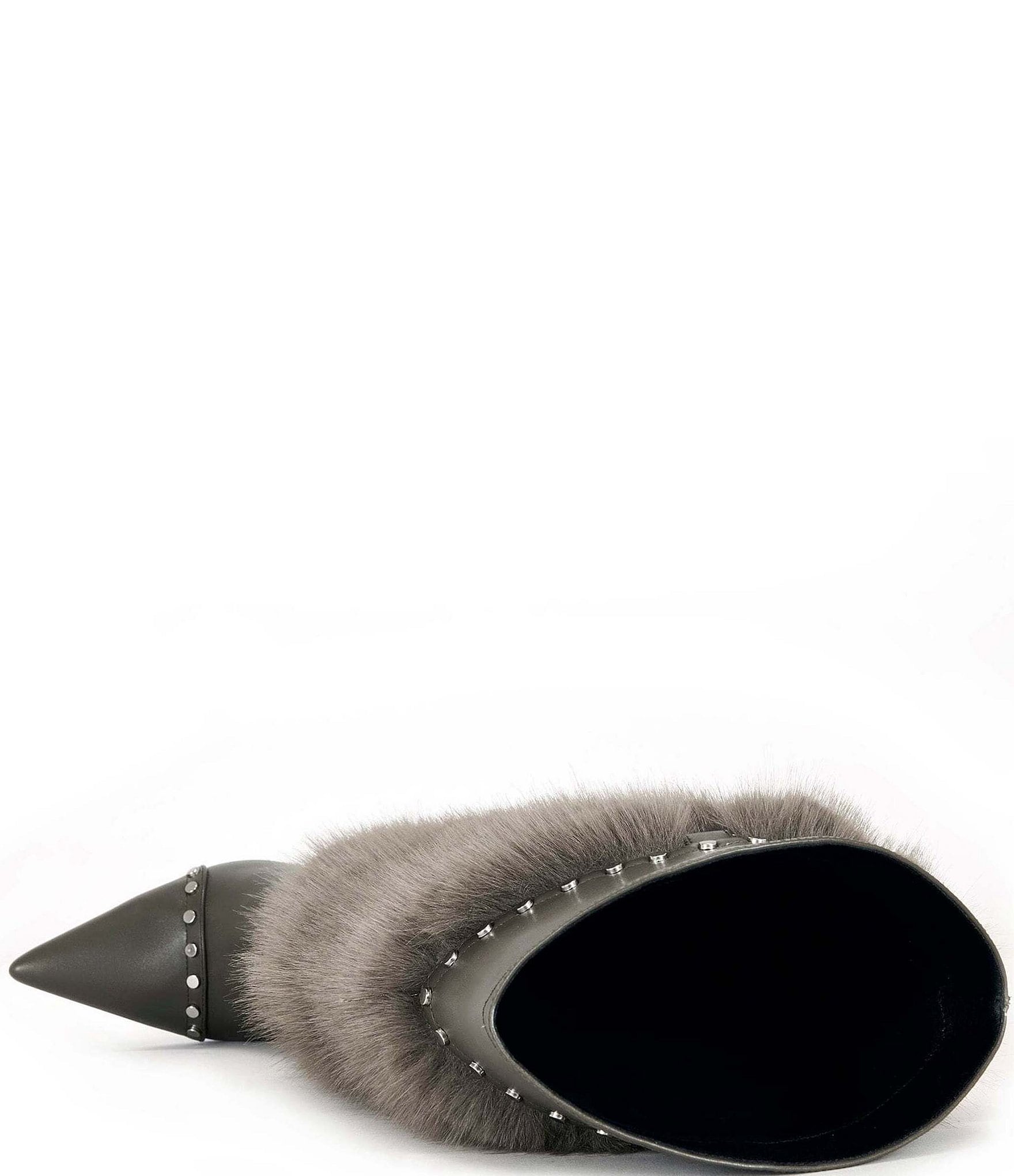 Azalea Wang Alisette Faux Fur Studded Pointed Toe Tall Dress Boots