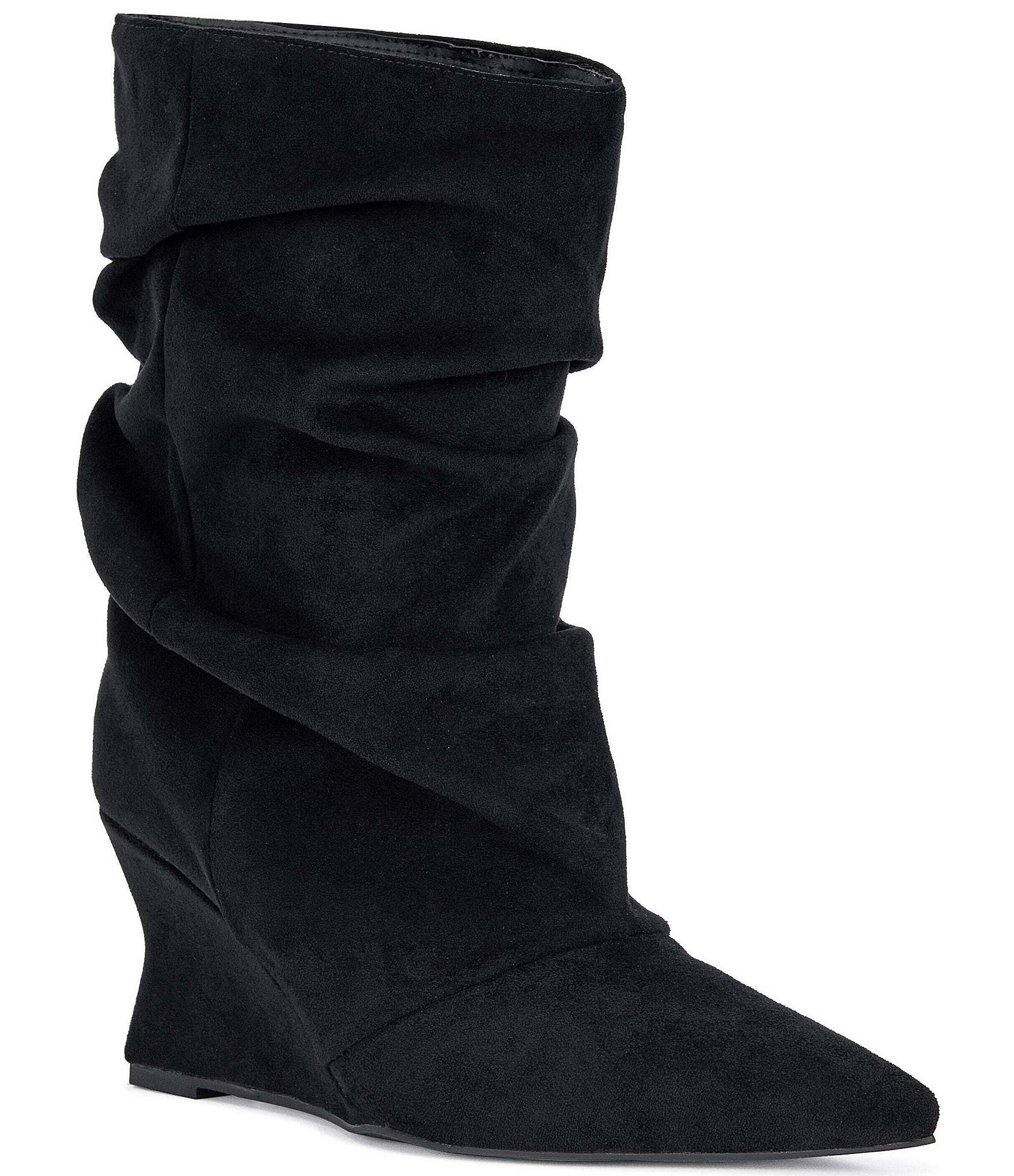 Azalea Wang Alissa Slouch Shaft Pointed Toe Wedge Mid Boots