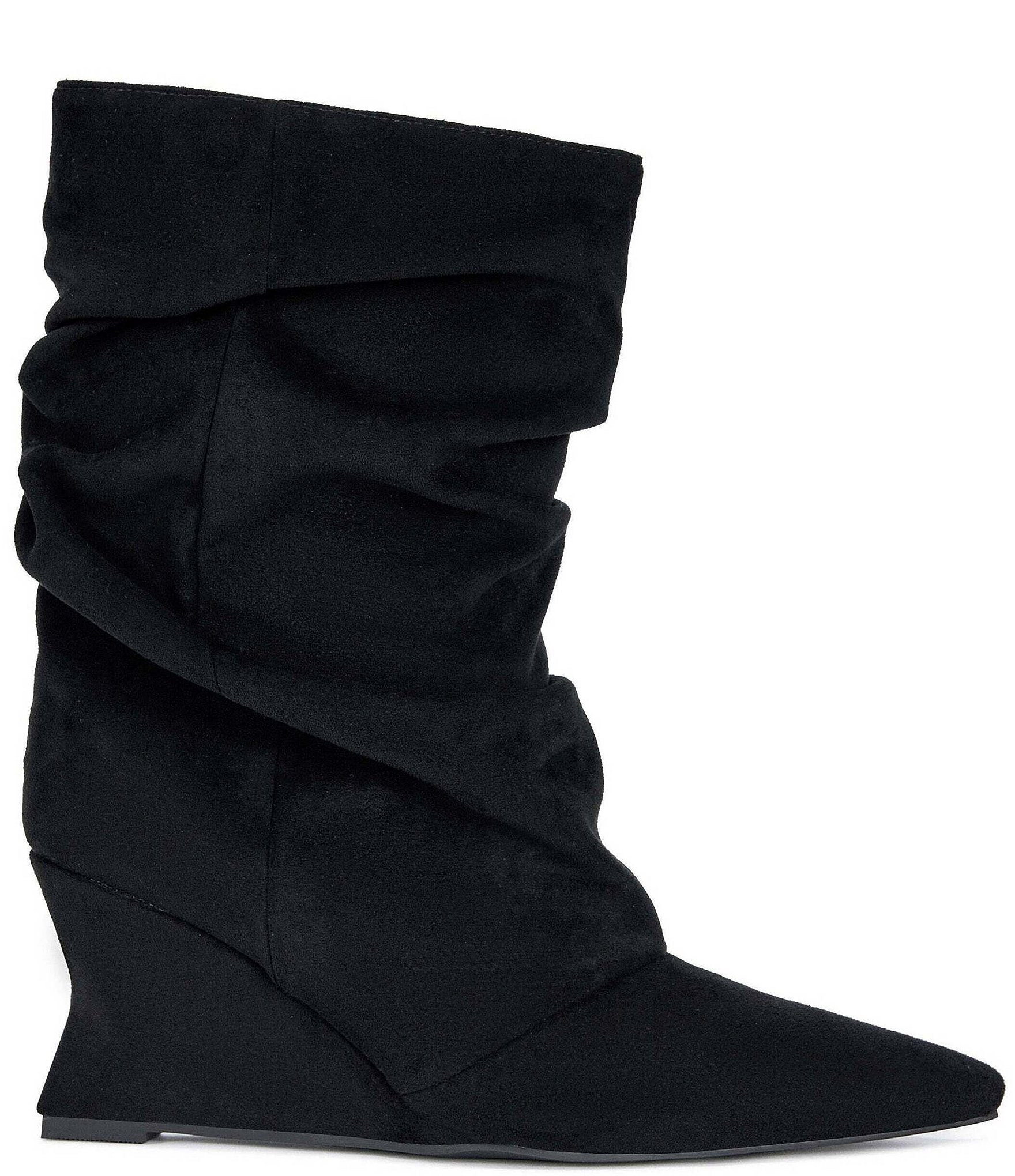 Azalea Wang Alissa Slouch Shaft Pointed Toe Wedge Mid Boots