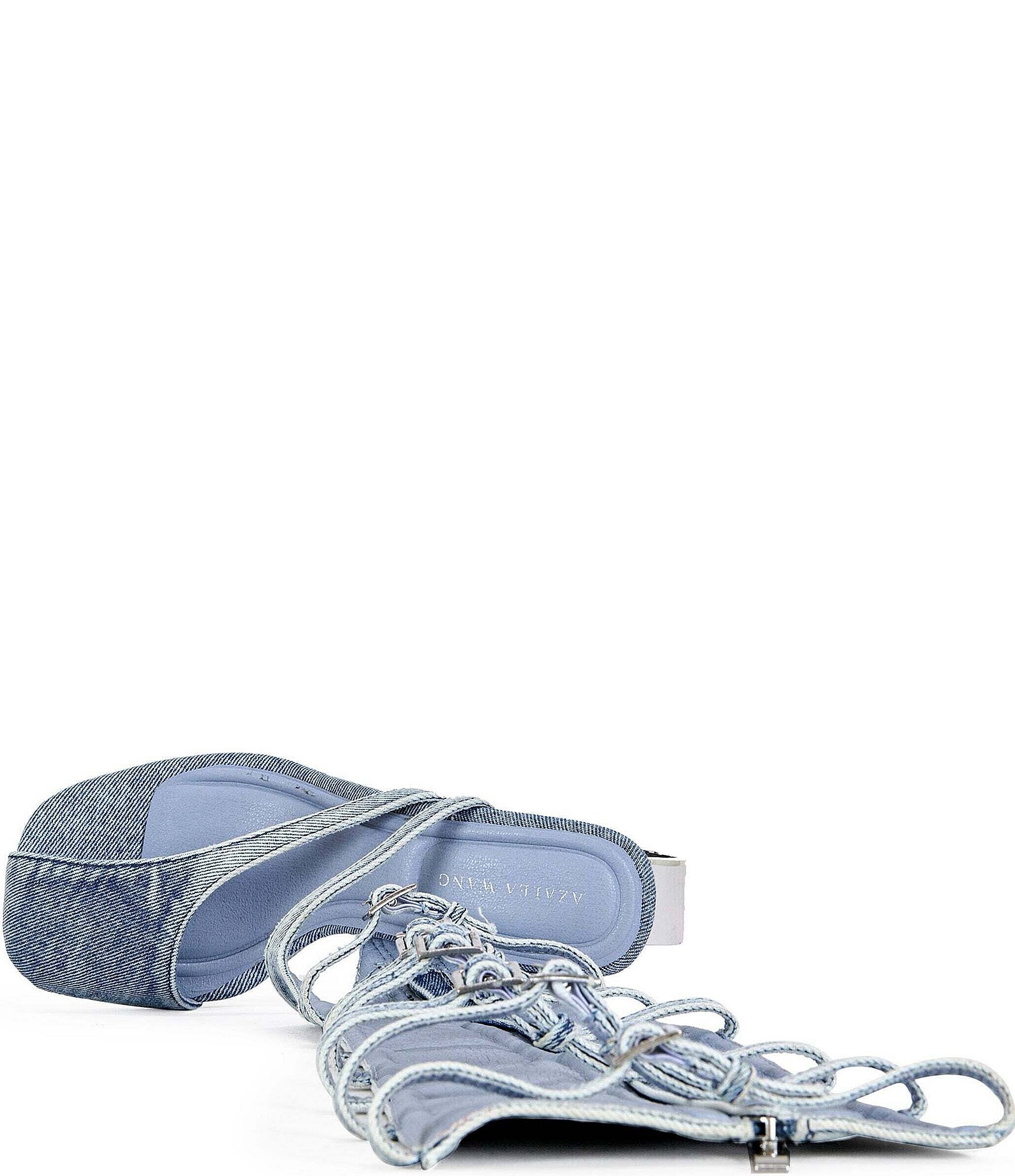 Azalea Wang Andree Denim Circular Heel Tall Gladiator Sandals