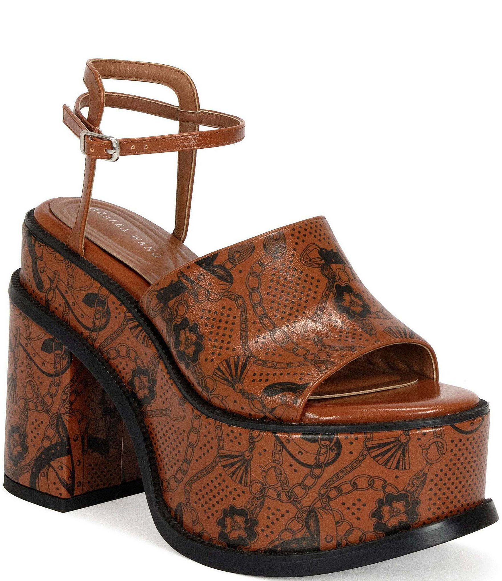 Azalea Wang Anthelmine Baroque Print Platform Block Heel Sandals