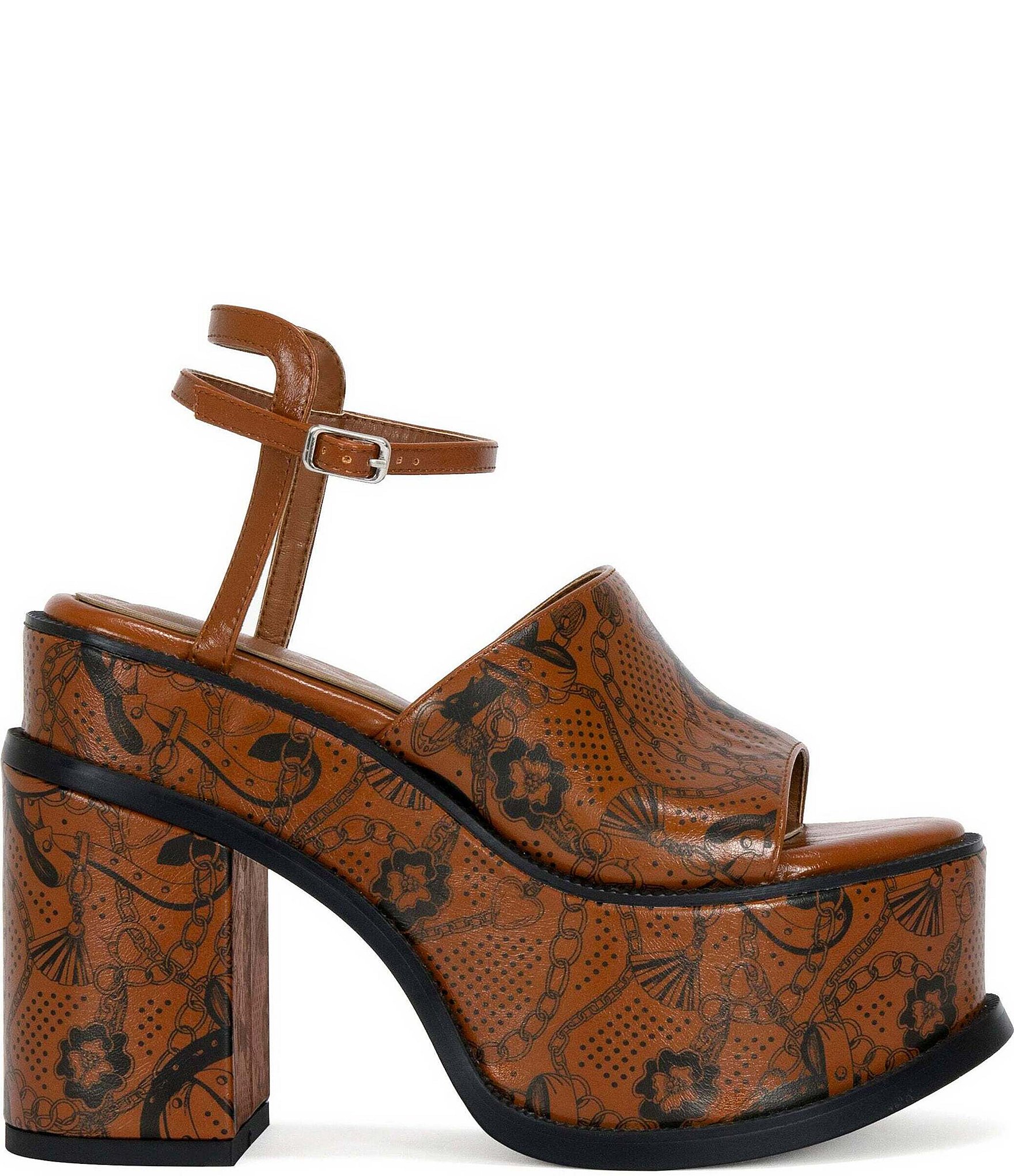 Azalea Wang Anthelmine Baroque Print Platform Block Heel Sandals