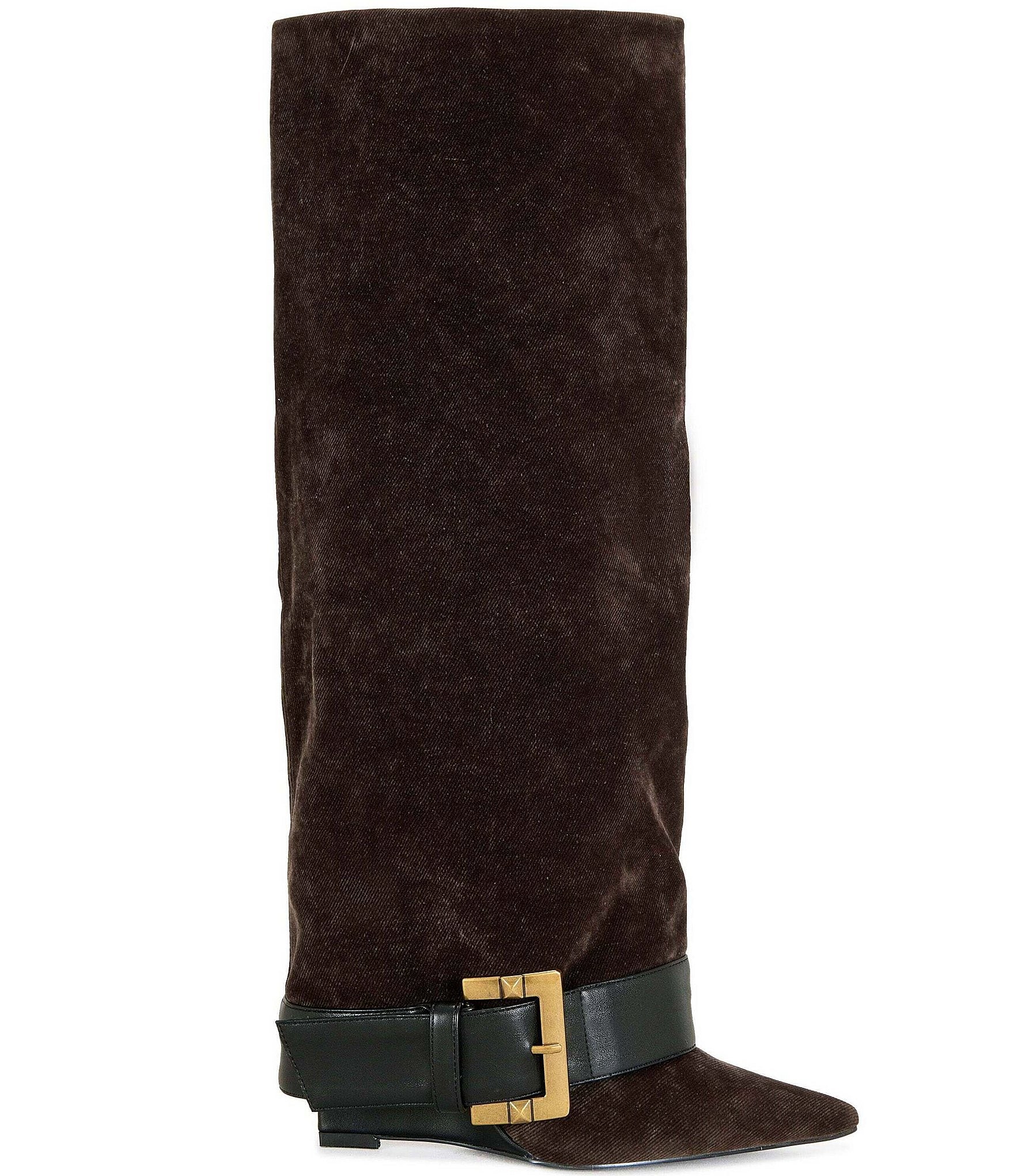 Azalea Wang Antonina Faux Suede Belted Fold Over Tall Boots