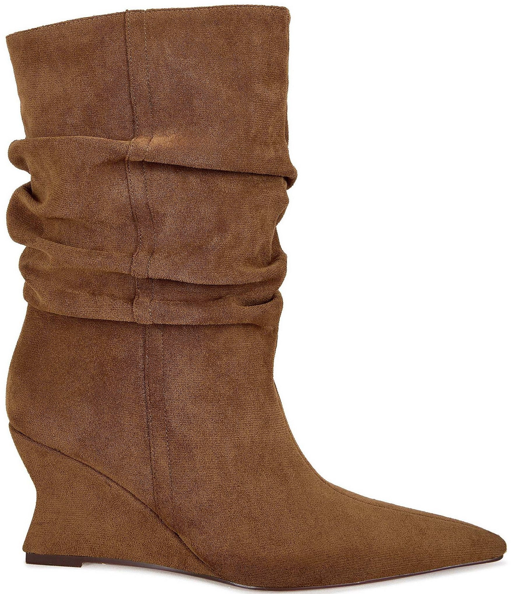 Azalea Wang Asaf Sueded Scrunch Shaft Pointed Toe Wedge Mid Calf Boots