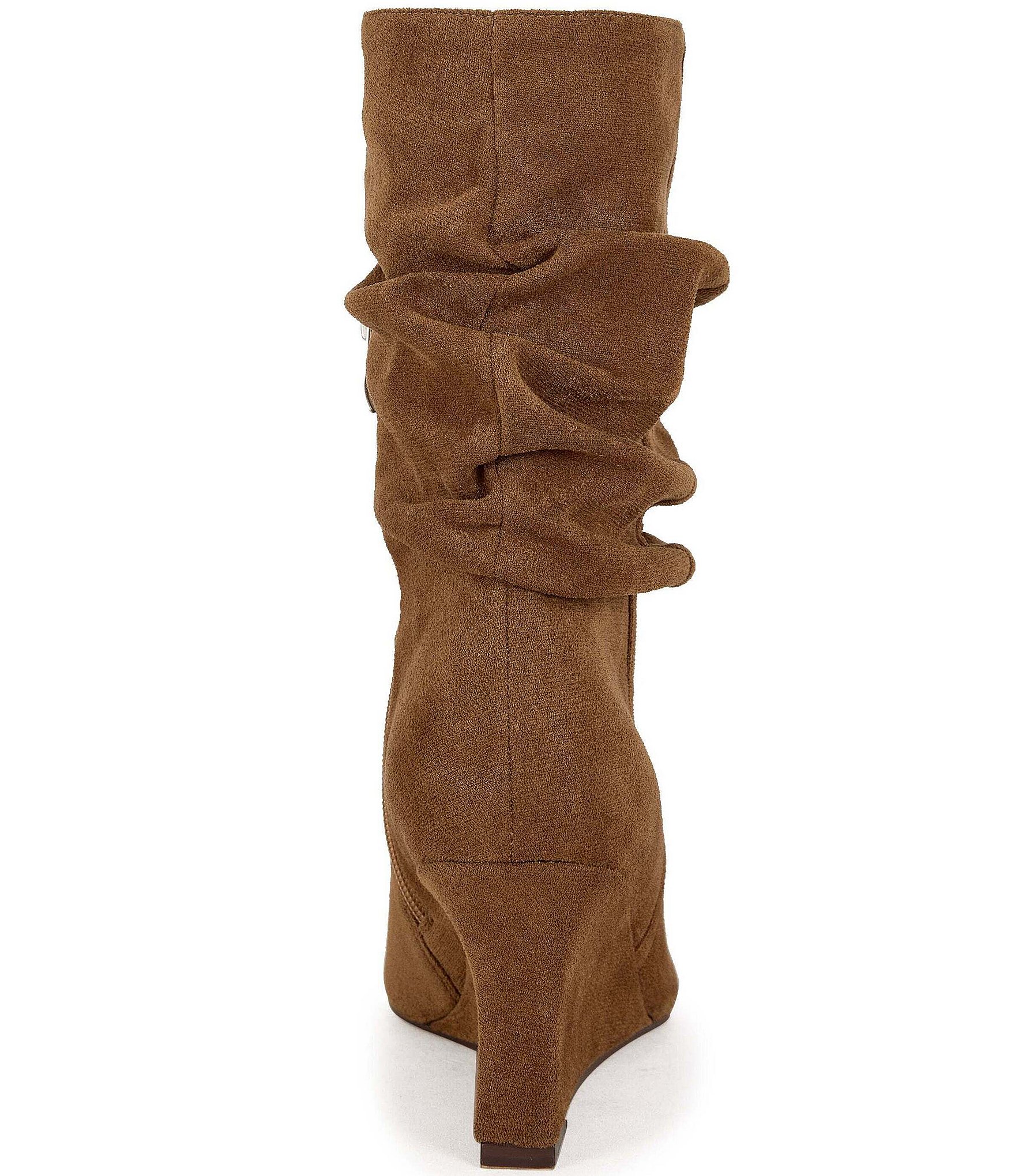 Azalea Wang Asaf Sueded Scrunch Shaft Pointed Toe Wedge Mid Calf Boots