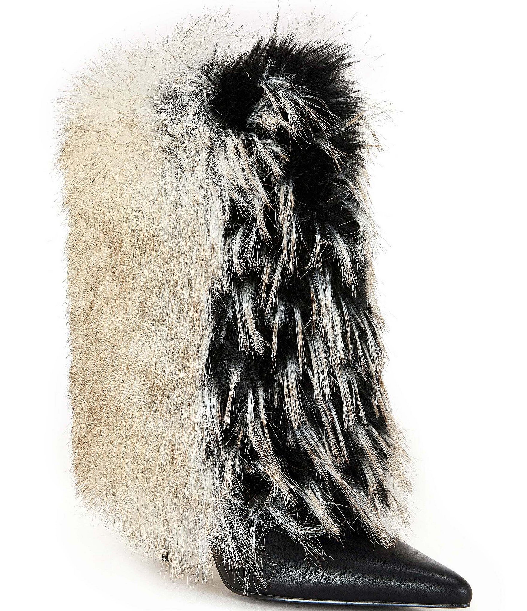 Azalea Wang Astrali Faux Fur Shaft Pointed Toe Stiletto Booties