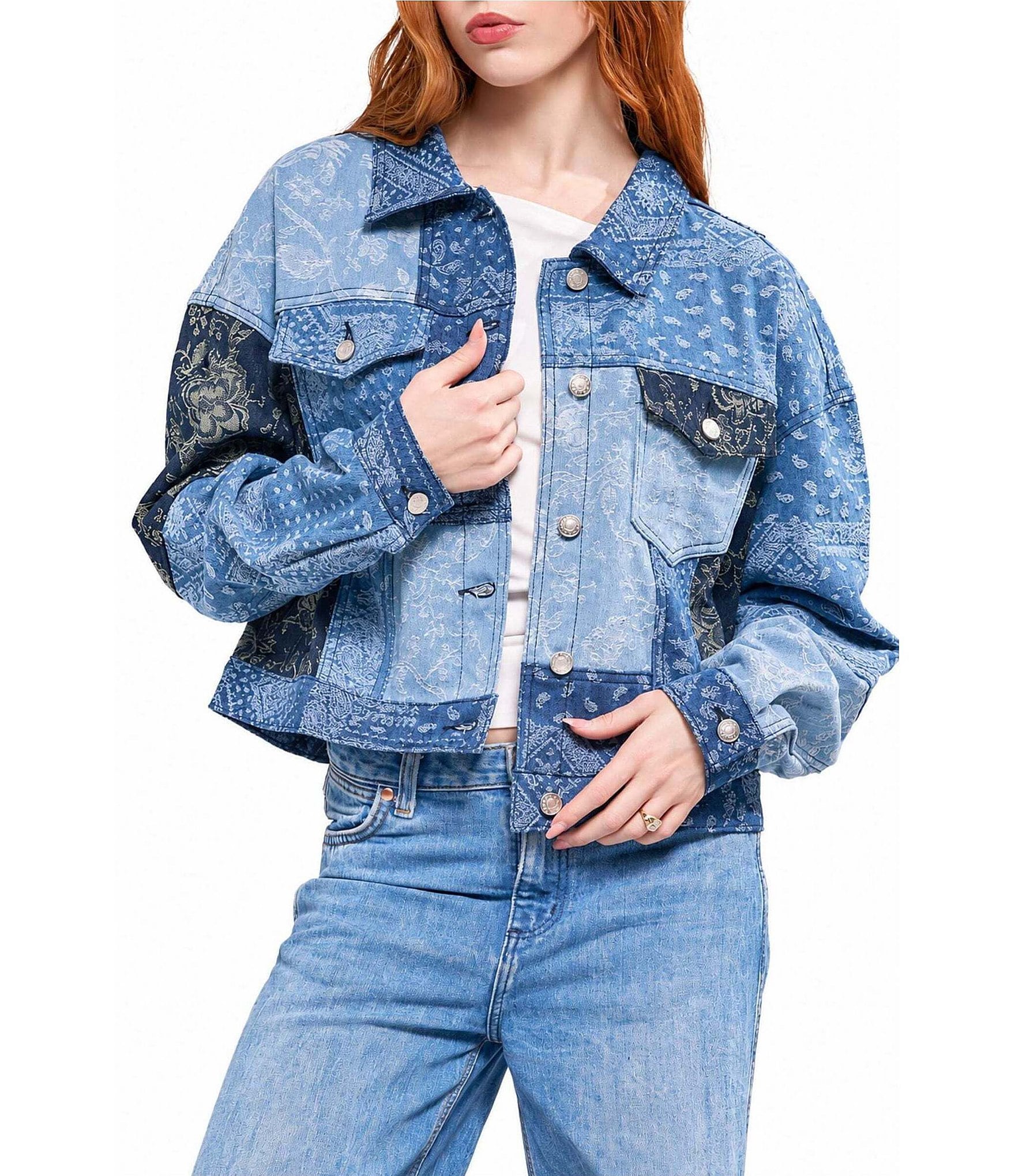 Azalea Wang Barbara-Denim Point Collar Oversize Fit Bomber Jacket