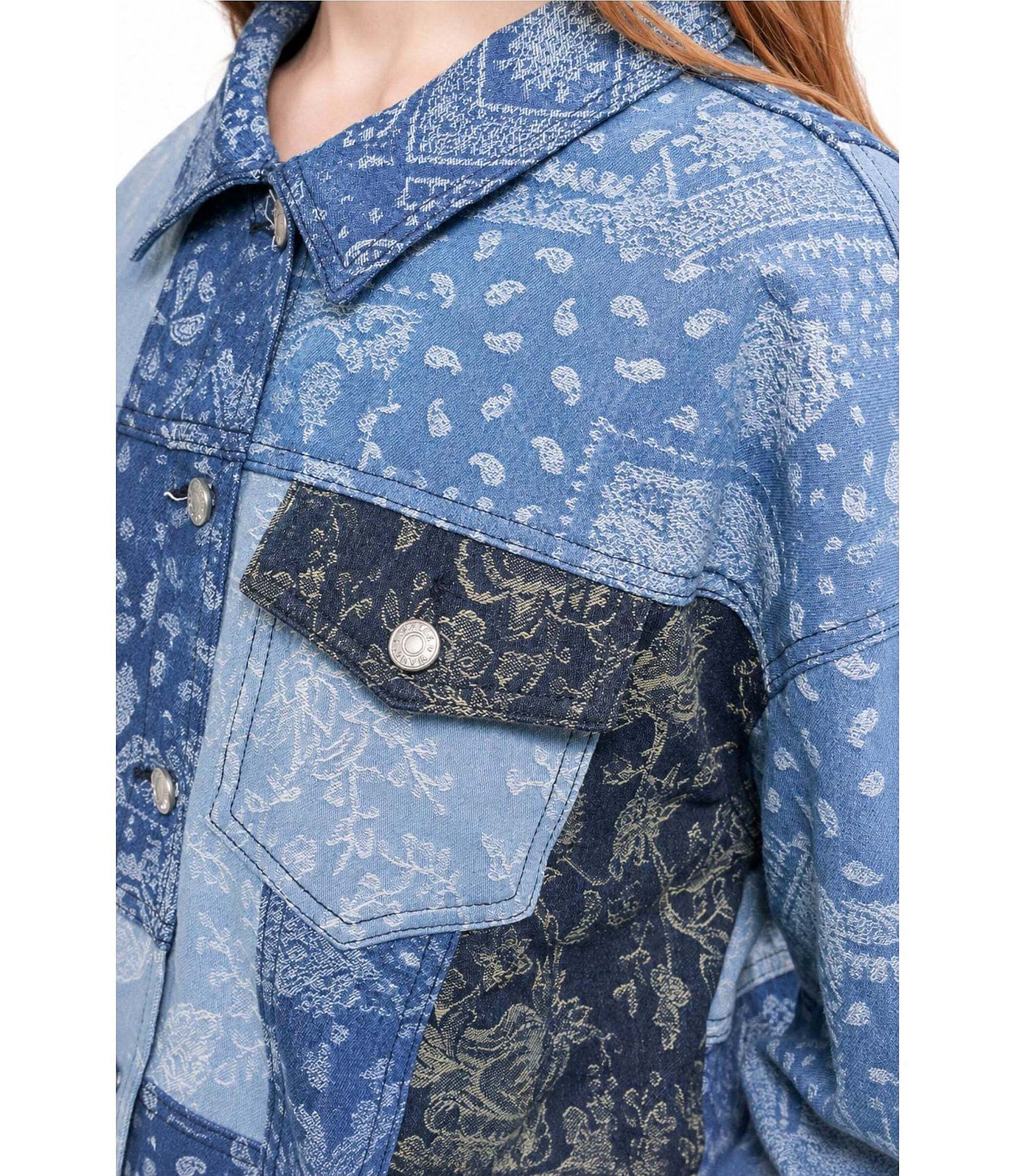 Azalea Wang Barbara-Denim Point Collar Oversize Fit Bomber Jacket